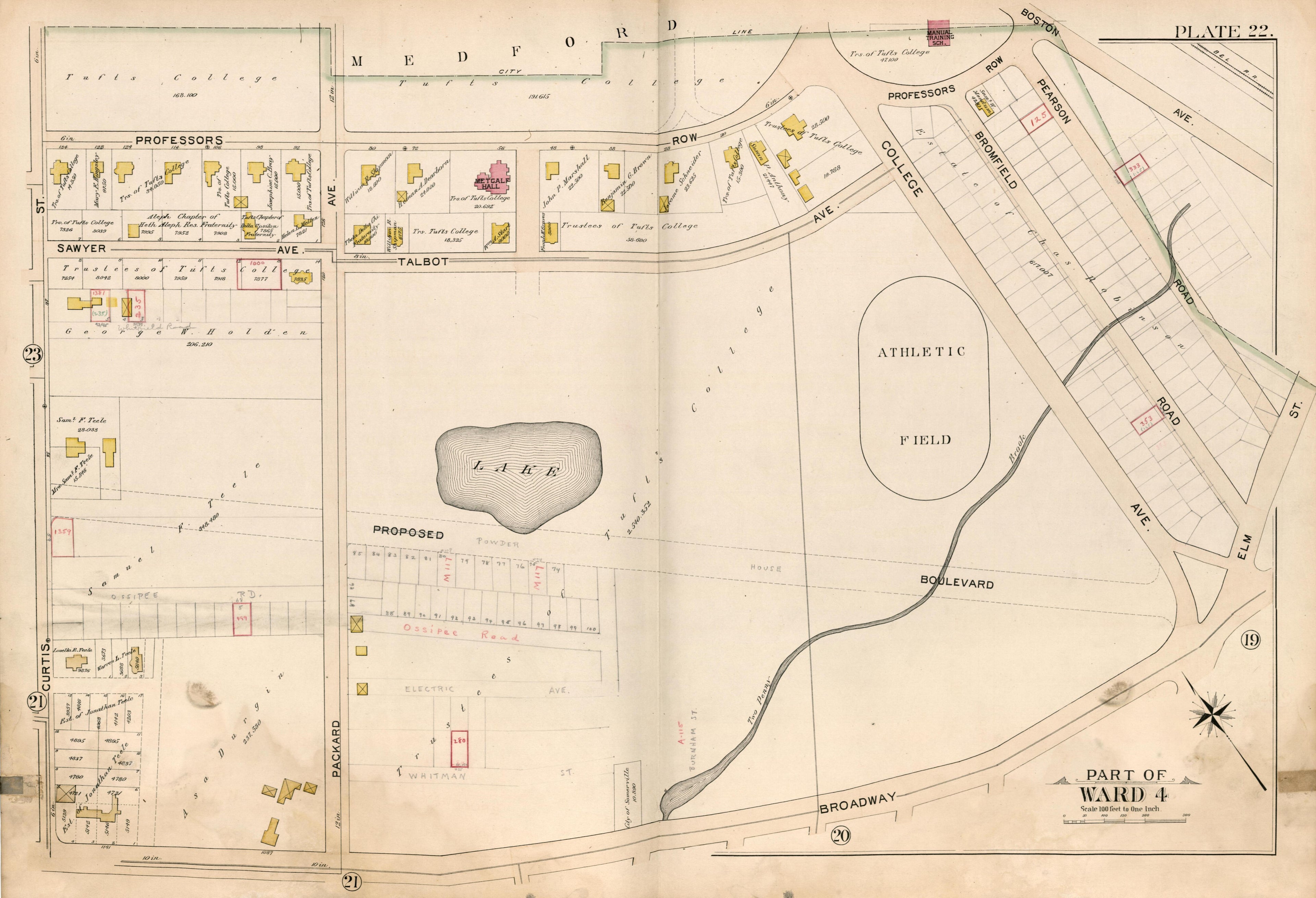 Part of Ward 4 - Plate 22 from Atlas of the City of Somerville, Massachusetts : from Actual Surveys and Official Plans 1895 by Relic Map Company