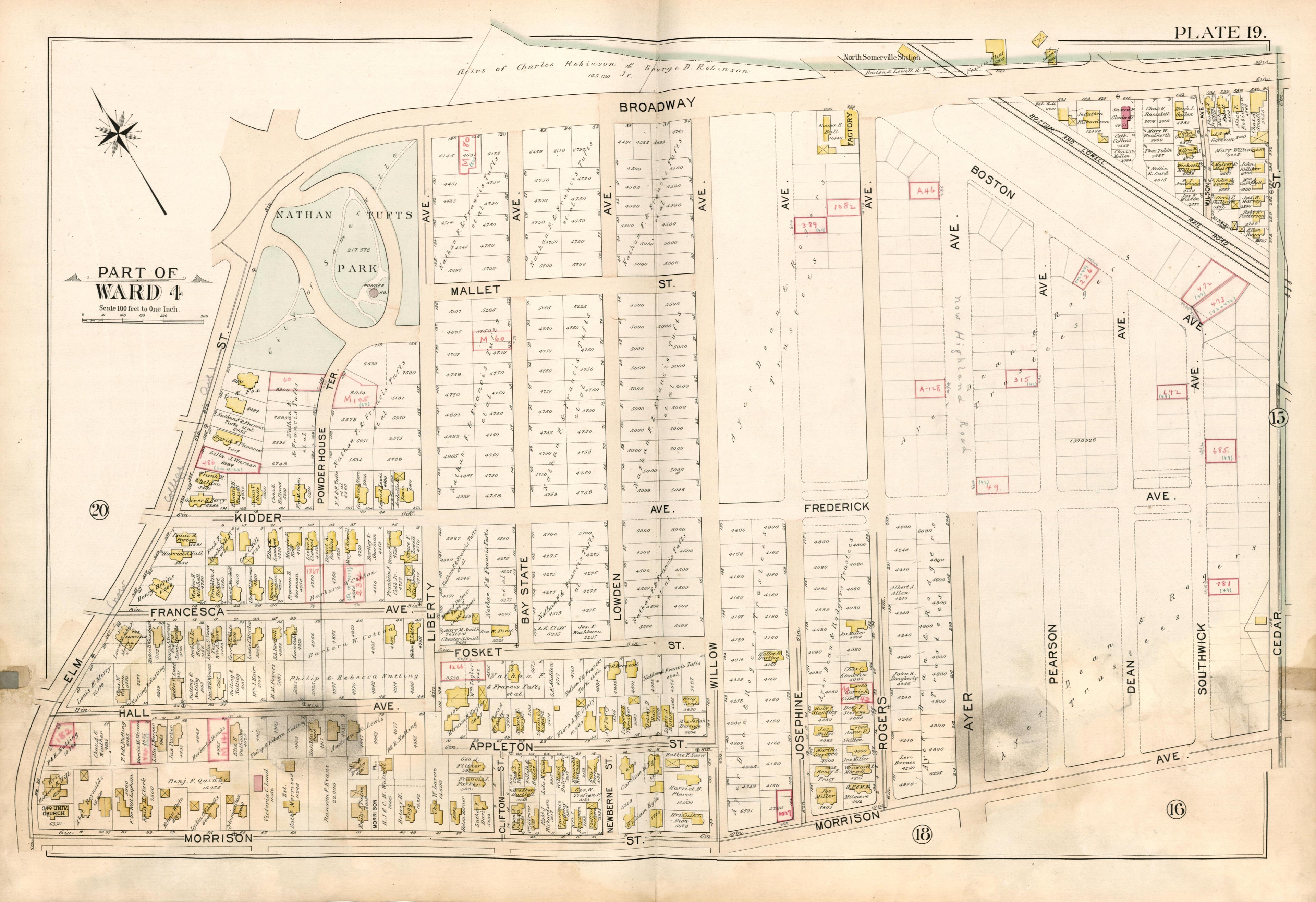 Part of Ward 4 - Plate 19 from Atlas of the City of Somerville, Massachusetts : from Actual Surveys and Official Plans 1895 by Relic Map Company