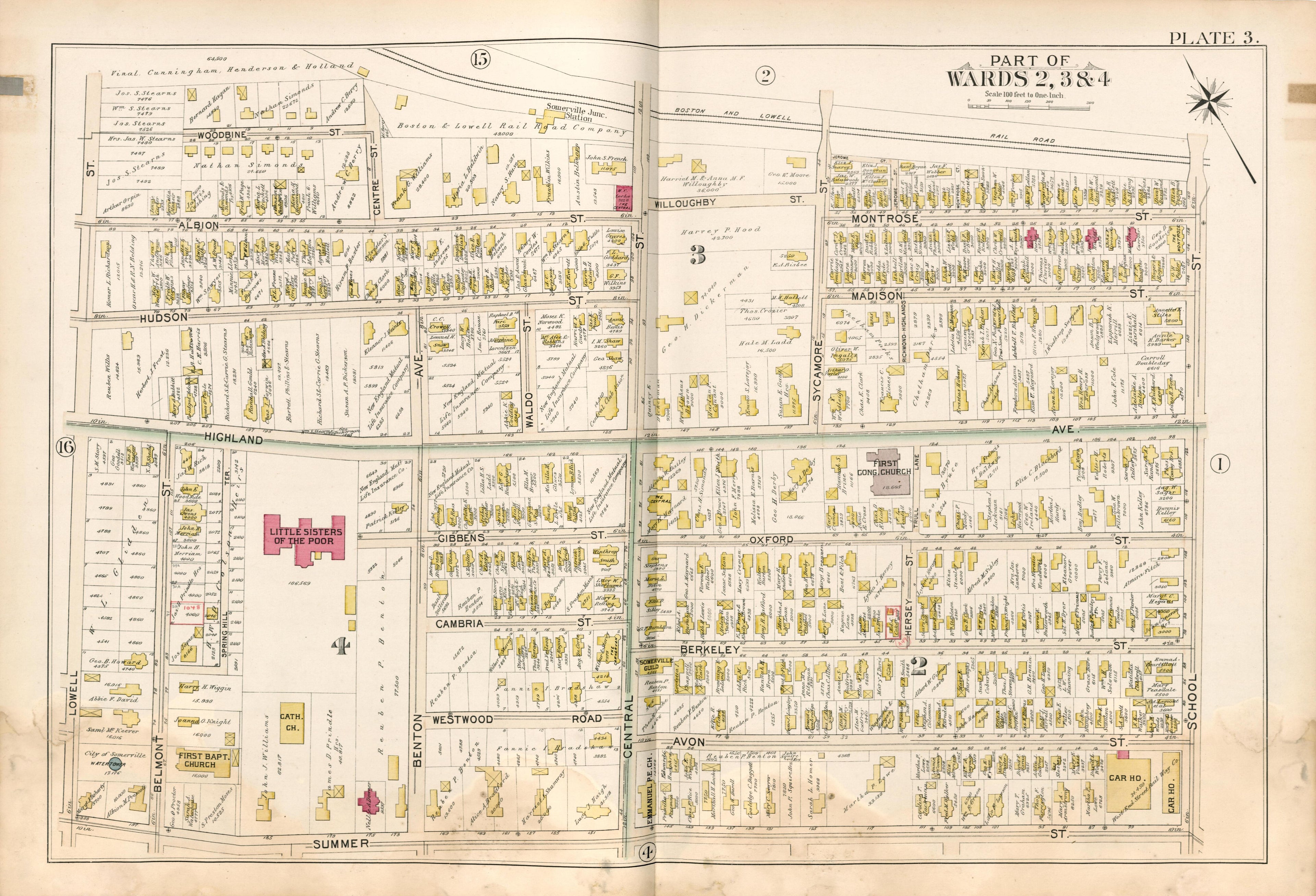 Part of Wards 2, 3 & 4 - Plate 3 from Atlas of the City of Somerville, Massachusetts : from Actual Surveys and Official Plans 1895 by Relic Map Company