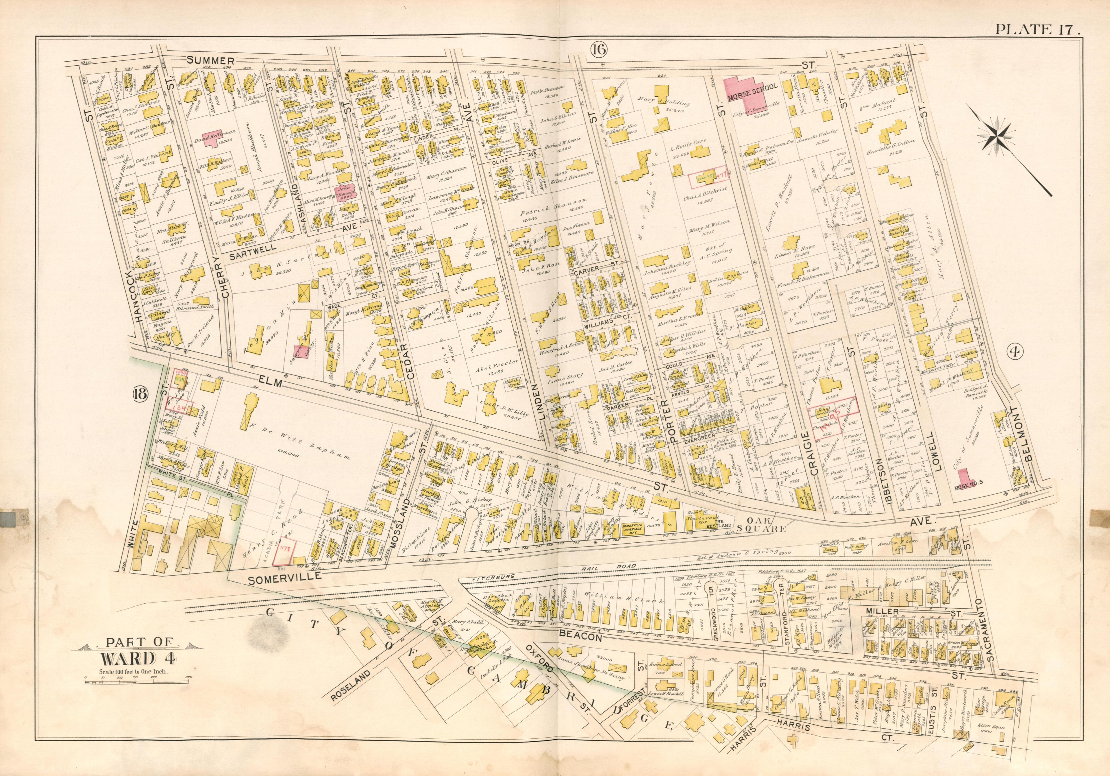 Part of Ward 4 - Plate 17 from Atlas of the City of Somerville, Massachusetts : from Actual Surveys and Official Plans 1895 by Relic Map Company