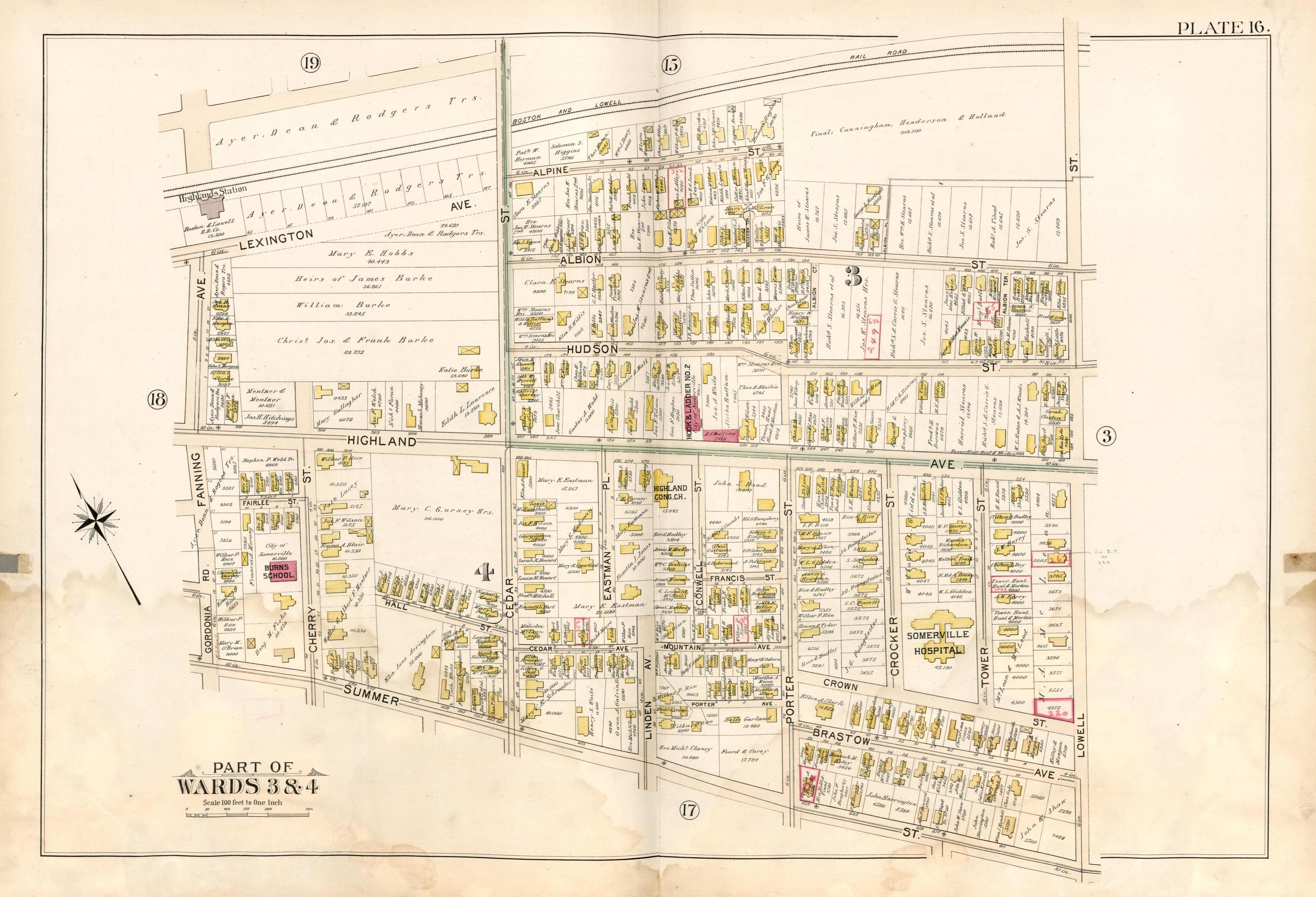 Part of Wards 3 & 4 - Plate 16 from Atlas of the City of Somerville, Massachusetts : from Actual Surveys and Official Plans 1895 by Relic Map Company