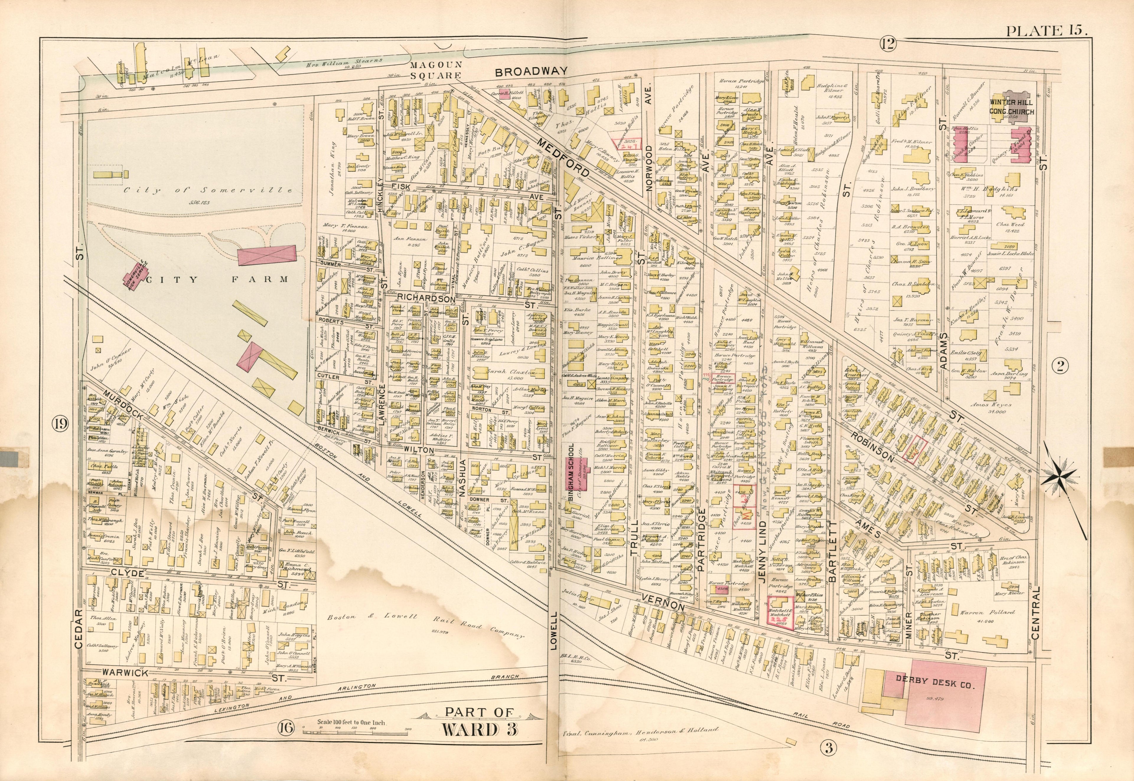 Part of Ward 3 - Plate 15 from Atlas of the City of Somerville, Massachusetts : from Actual Surveys and Official Plans 1895 by Relic Map Company