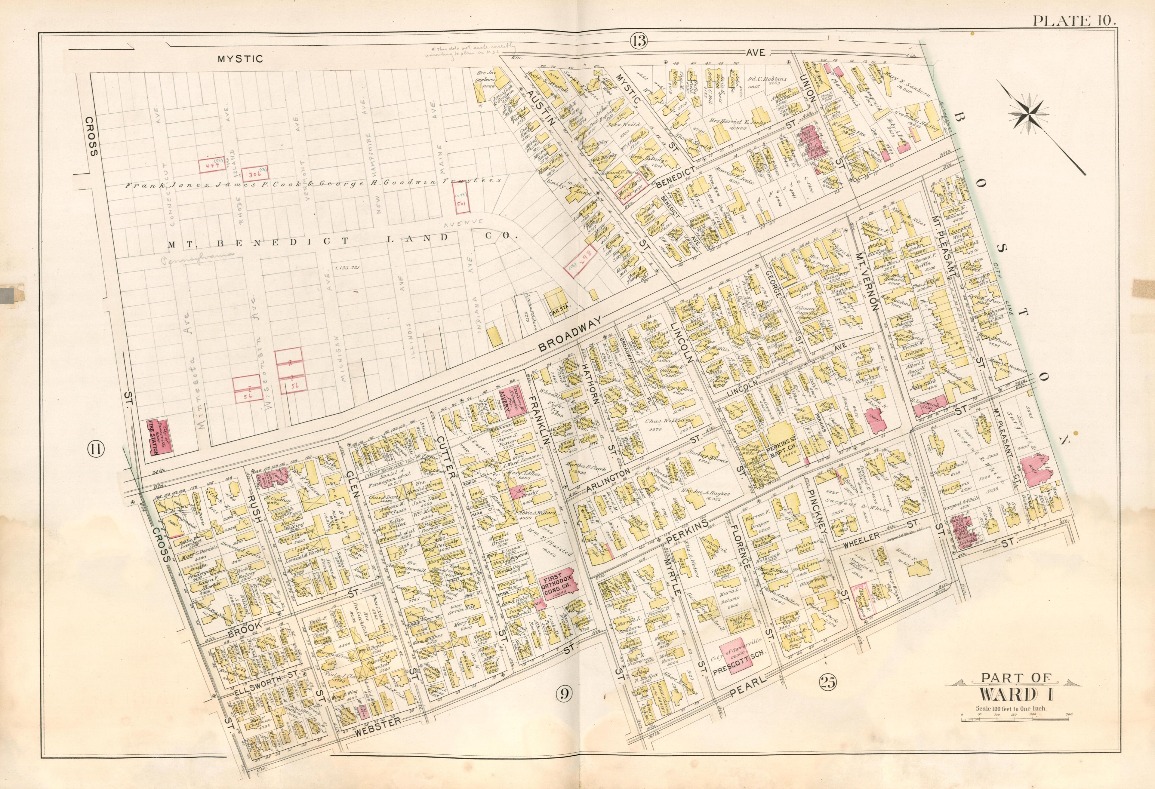 Part of Ward 1 - Plate 10 from Atlas of the City of Somerville, Massachusetts : from Actual Surveys and Official Plans 1895 by Relic Map Company