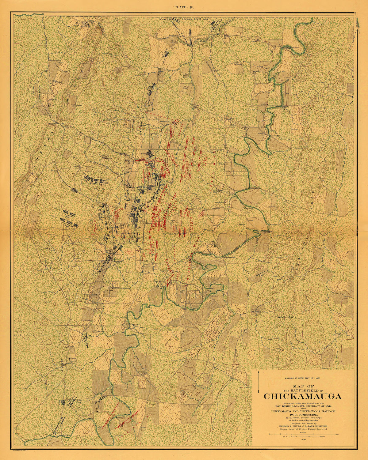 Map of the Battlefield of Chickmauga. Morning to Noon Sept. 20, 1863 from Atlas of the Battlefields of Chickamauga, Chattanooga and Vicinity 1896 by Relic Map Company