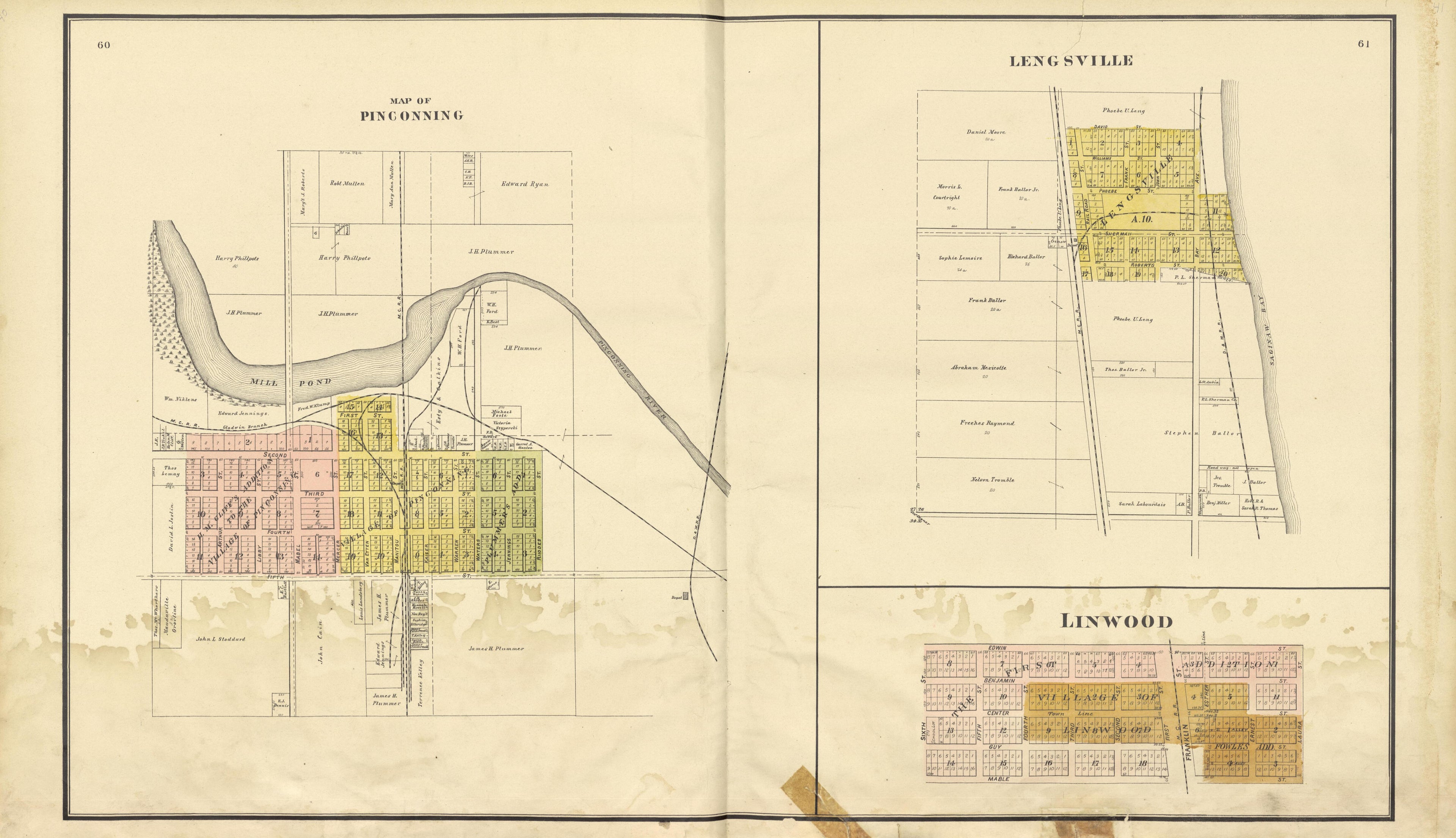 Map of Pinconning, Lengsville and Linwood from the County of Bay, Michigan : Maps, History, Illustrations and Statistics 1896 by Relic Map Company