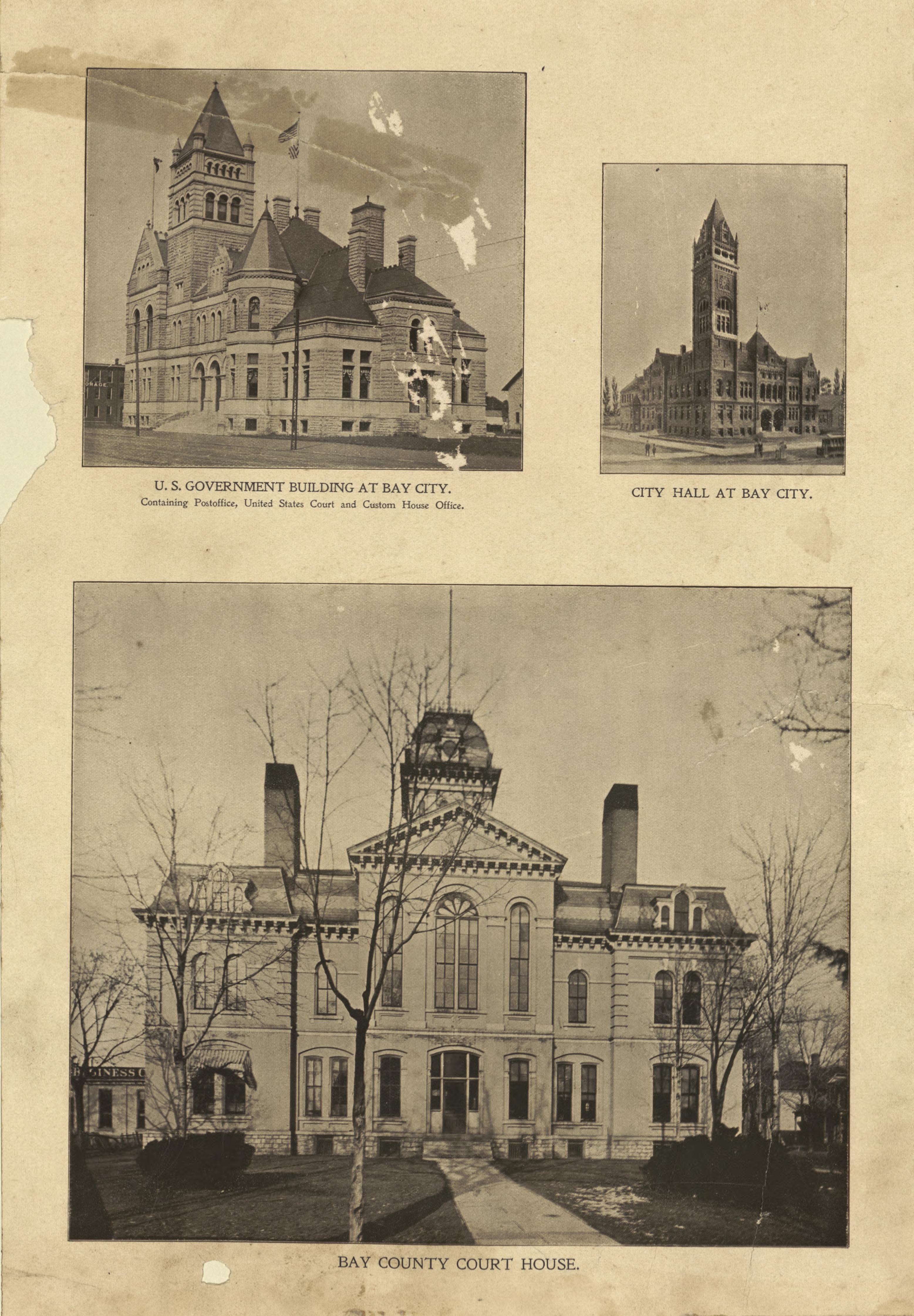 U.S. Government Building at Bay City, City Hall, Court House from the County of Bay, Michigan : Maps, History, Illustrations and Statistics 1896 by Relic Map Company