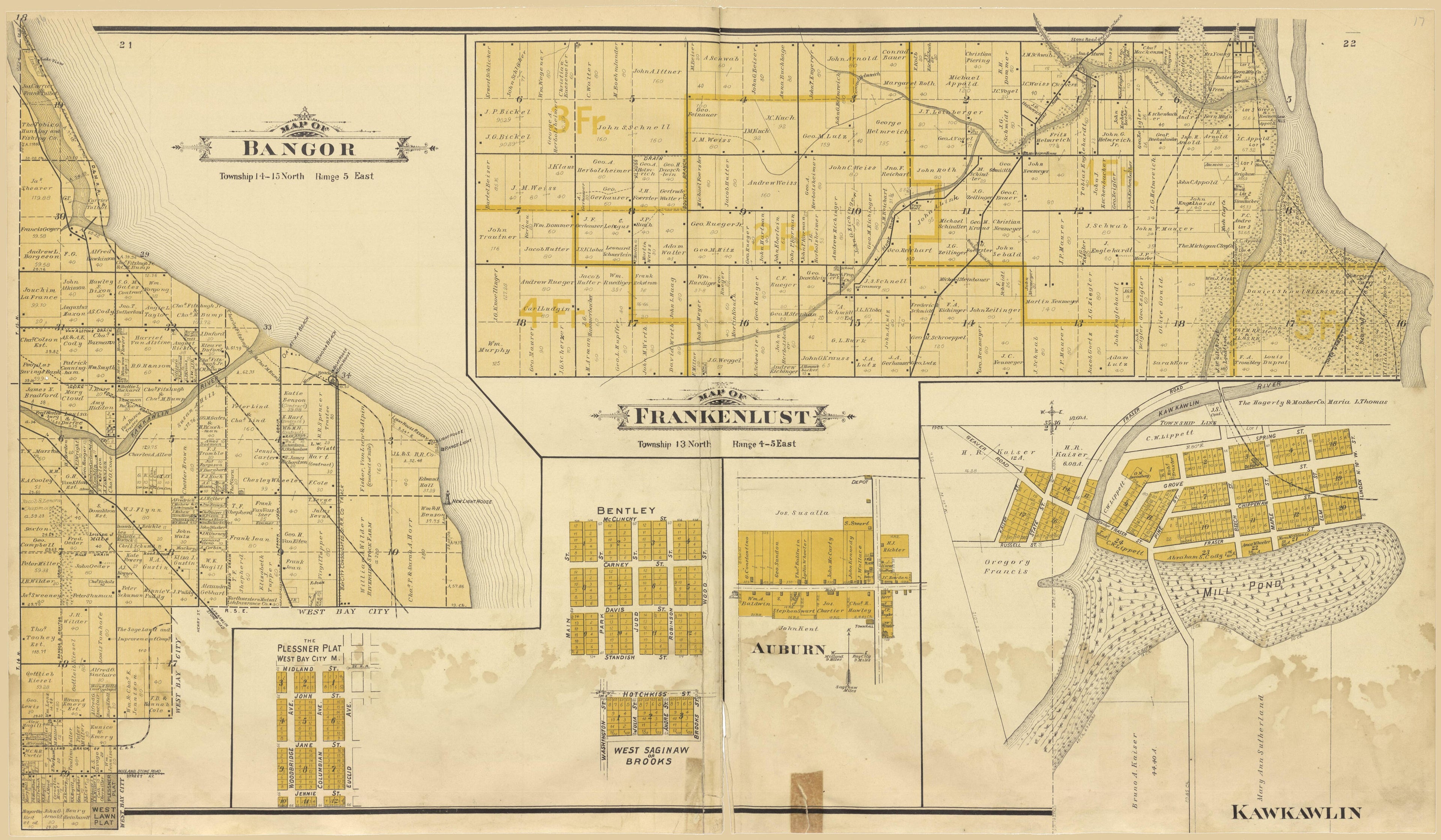 Bangor, Franklust, Kawkawlin from the County of Bay, Michigan : Maps, History, Illustrations and Statistics 1896 by Relic Map Company