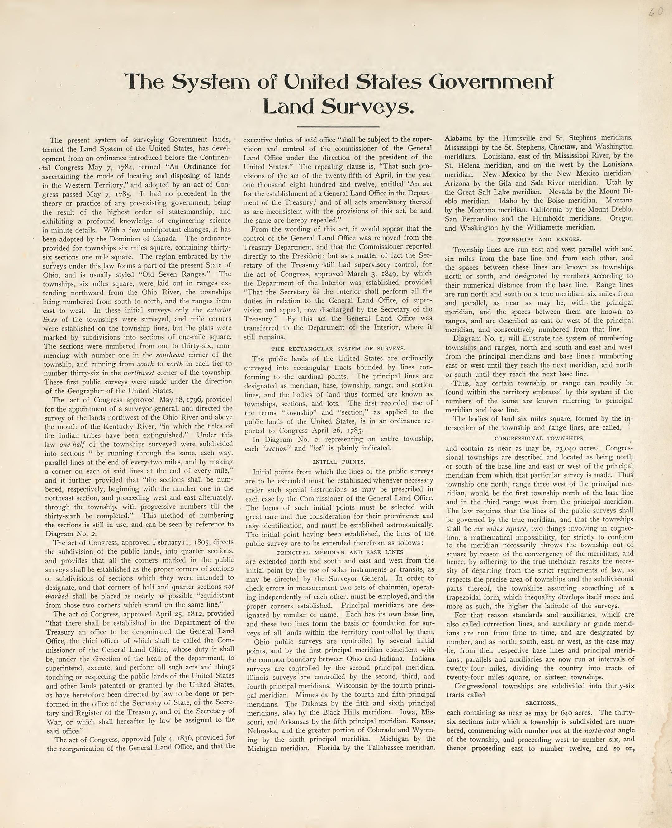 The System of United States Government Land Surveys from Atlas of Saunders County, Nebraska : Containing Maps of Townships of the County, Maps of State, United States and World, Farmers Directory, Analysis of the System of U.S. Land Surveys 1916 by Relic Map Company