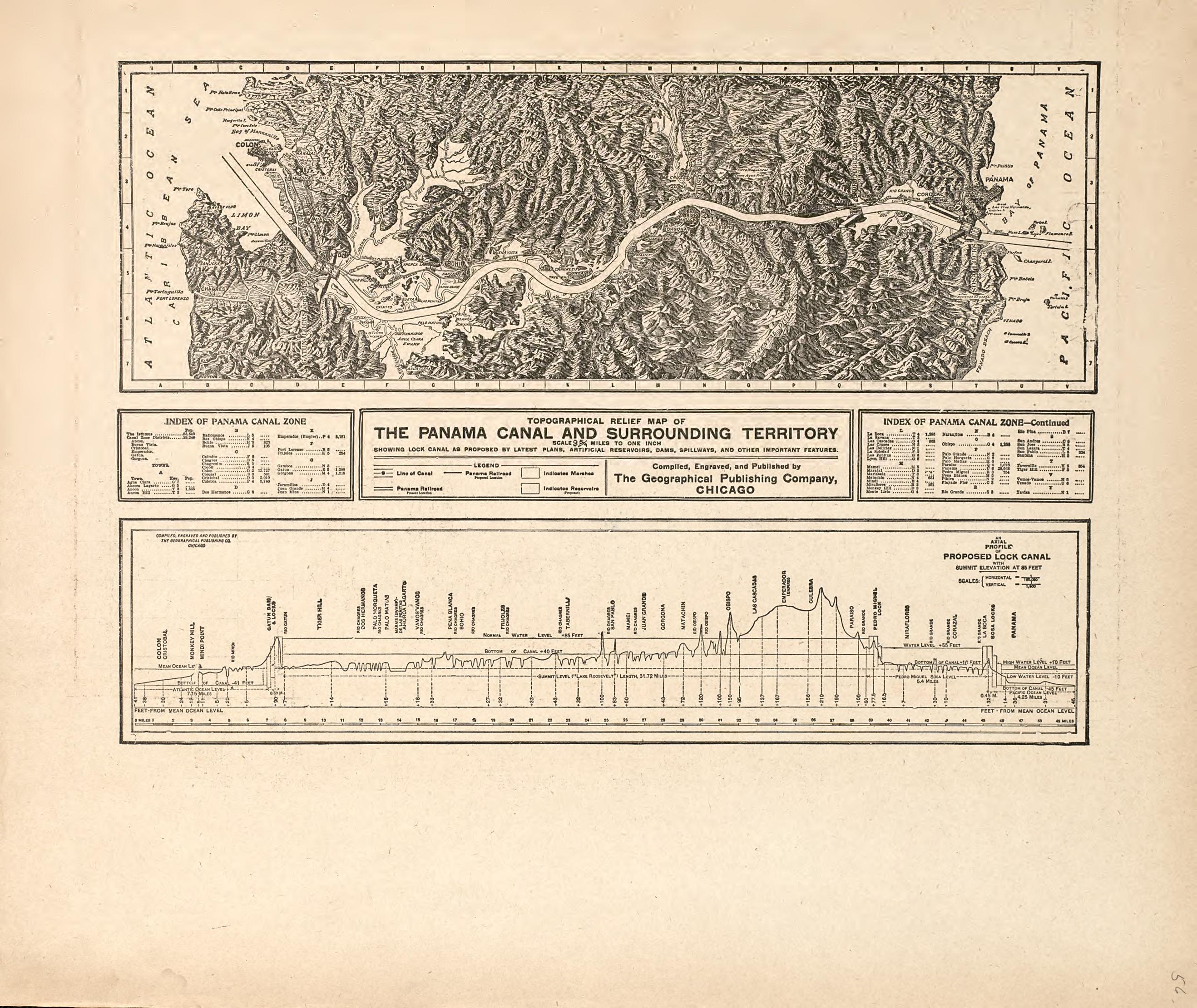 Topographical Relief Map of the Panama Canal and Surrounding Territory from Atlas of Saunders County, Nebraska : Containing Maps of Townships of the County, Maps of State, United States and World, Farmers Directory, Analysis of the System of U.S. Land... by Relic Map Company