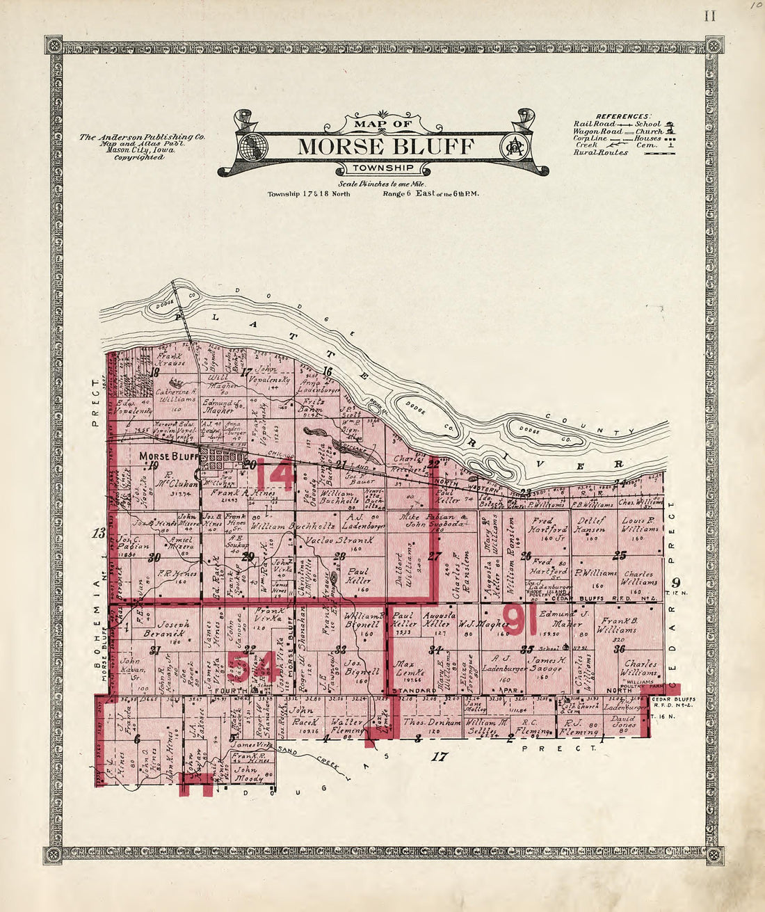 This old map of Nebraska, Saunders County, was created by Anderson Publishing Company in 1916