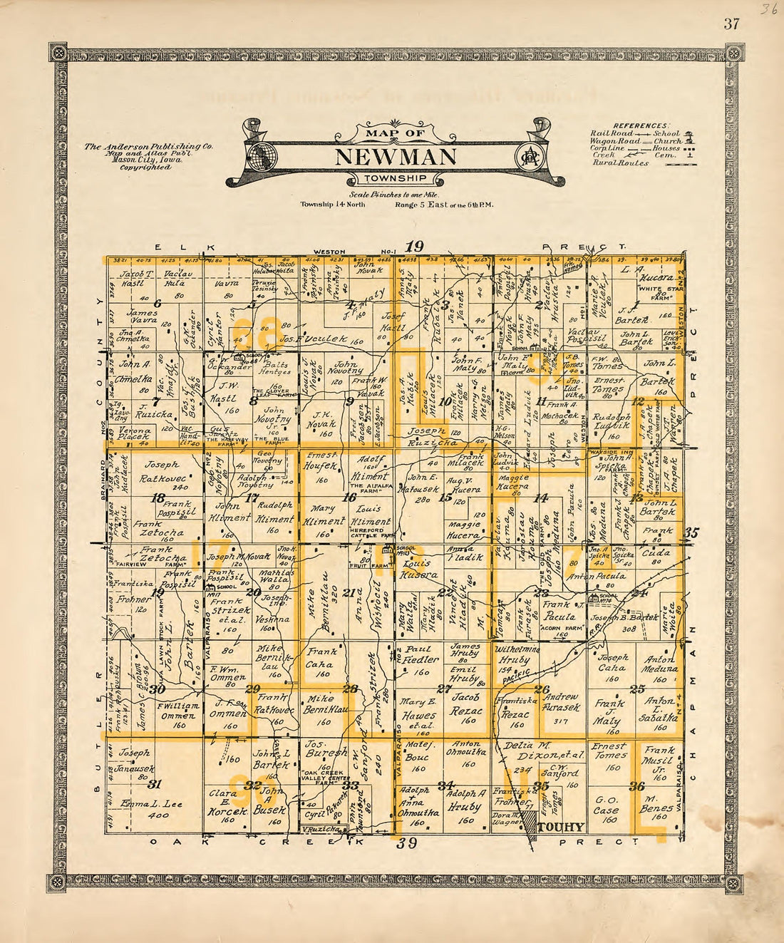 This old map of Nebraska, Saunders County, was created by Anderson Publishing Company in 1916