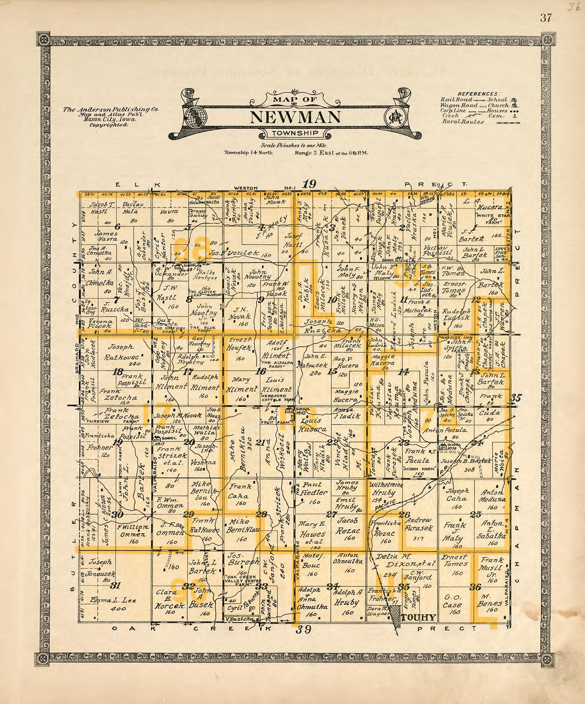 Map of Newman Township from Atlas of Saunders County, Nebraska : Containing Maps of Townships of the County, Maps of State, United States and World, Farmers Directory, Analysis of the System of U.S. Land Surveys 1916 by Relic Map Company