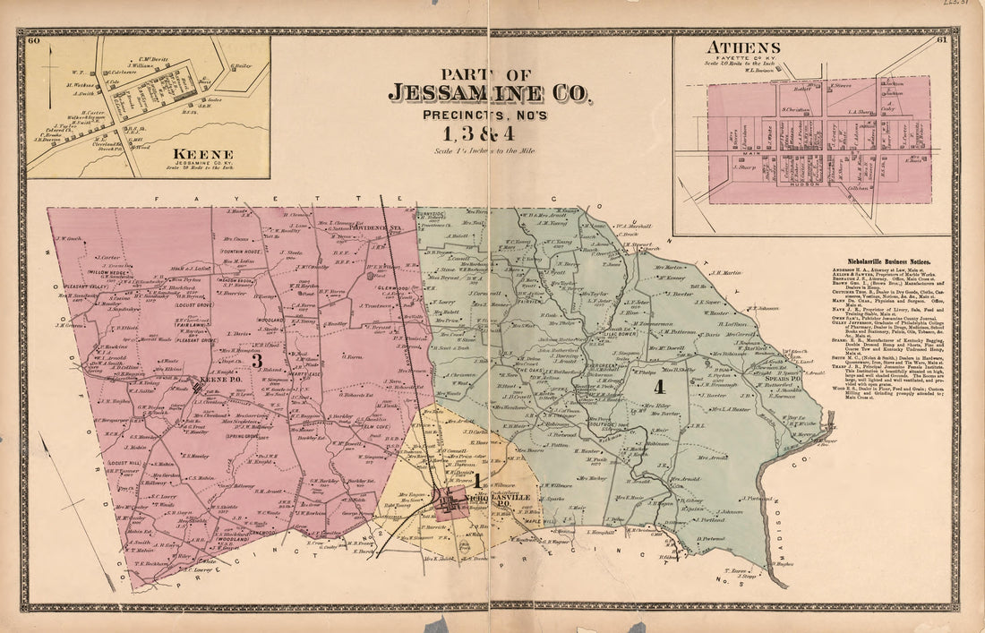 This old map of Bourbon County, Clark County, Clarkcounty, Fayette County, Jessamine County, Kentucky, , Woodford County was created by D.G. Beers & Co in 1877