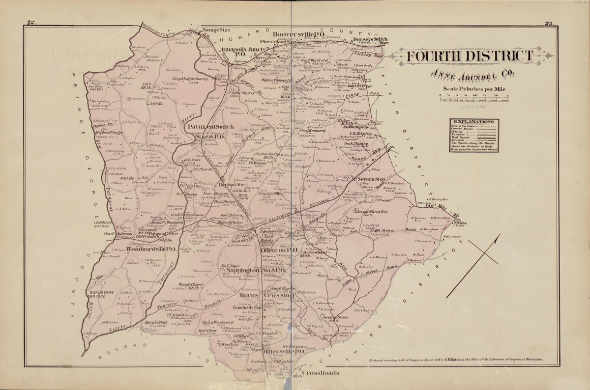 Fourth District from Atlas of Fifteen Miles Around Baltimore, Including Anne Arundel County, Maryland 1878 by Relic Map Company