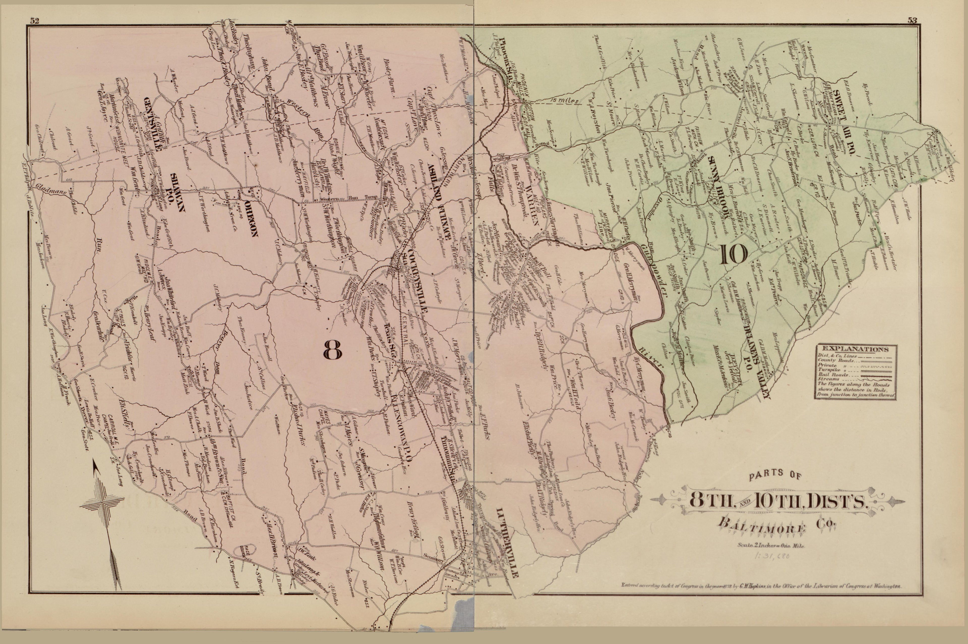 Parts of Eighth and Tenth Districts from Atlas of Fifteen Miles Around Baltimore, Including Anne Arundel County, Maryland 1878 by Relic Map Company