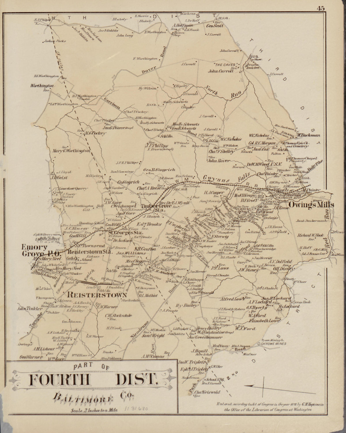 Part of Fourth District from Atlas of Fifteen Miles Around Baltimore, Including Anne Arundel County, Maryland 1878 by Relic Map Company