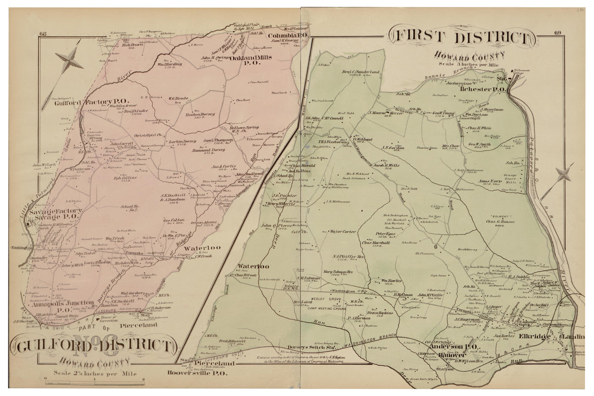 Gulford District; First District from Atlas of Fifteen Miles Around Baltimore, Including Anne Arundel County, Maryland 1878 by Relic Map Company