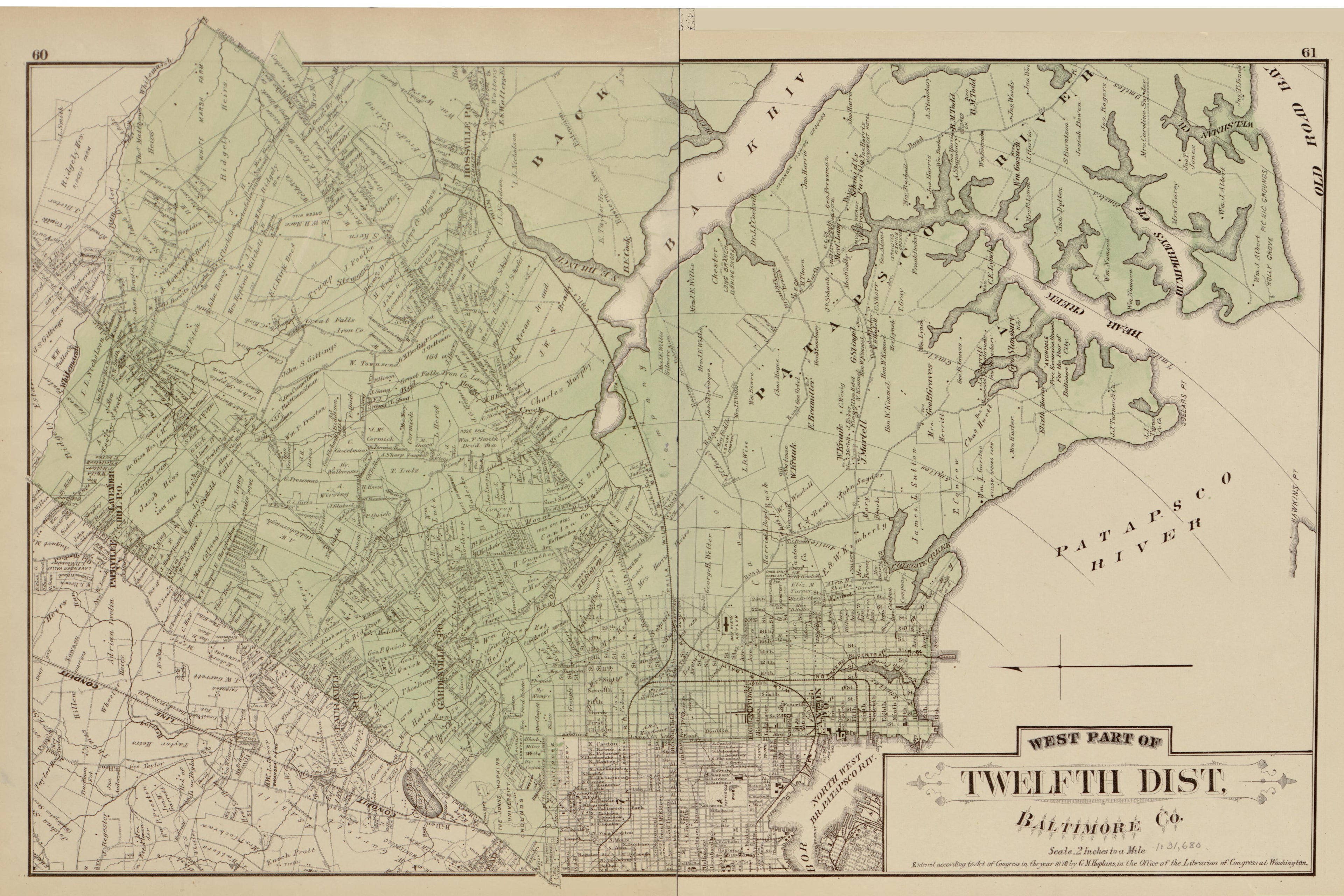 West Part of Tweflth District from Atlas of Fifteen Miles Around Baltimore, Including Anne Arundel County, Maryland 1878 by Relic Map Company
