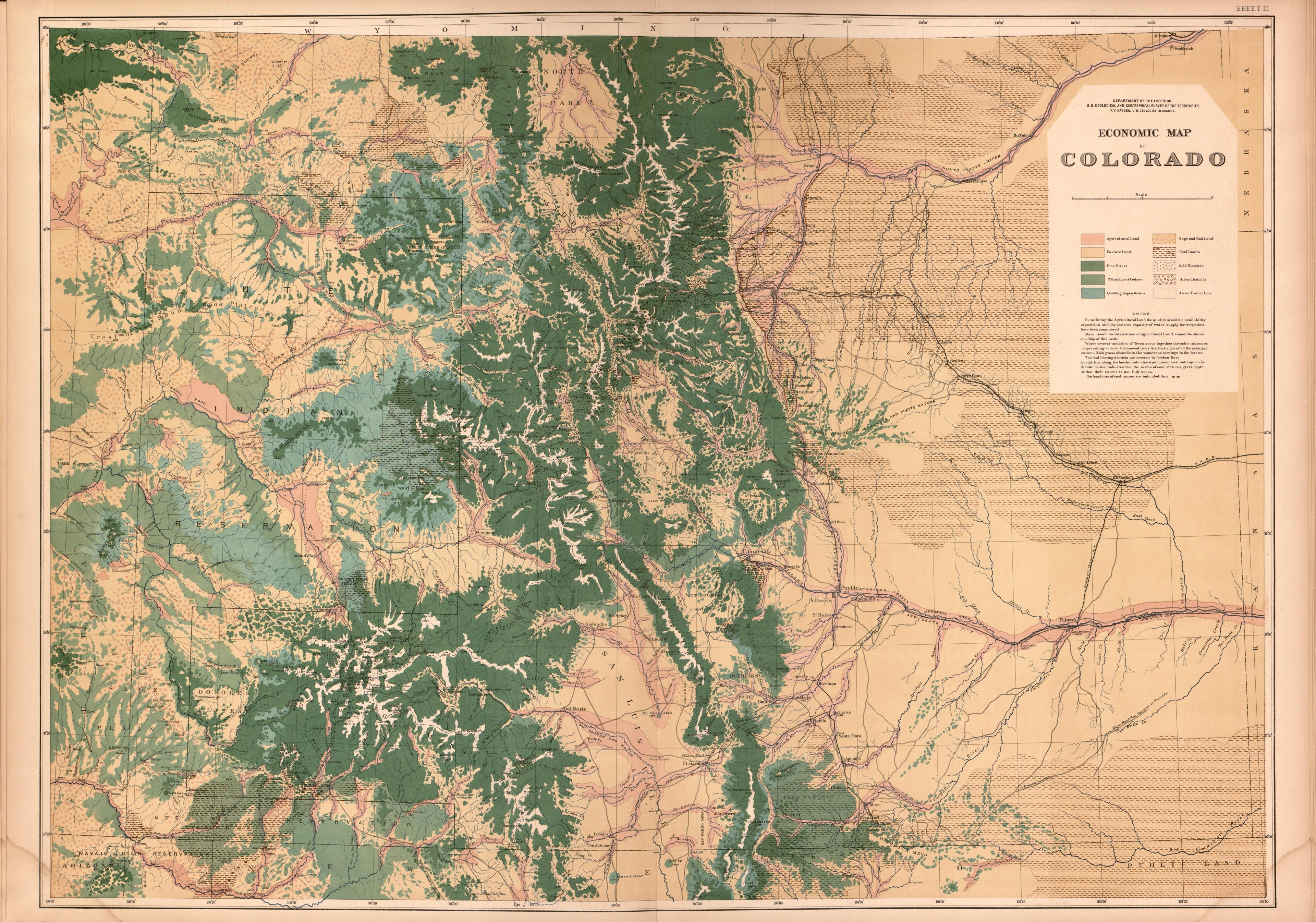This old map of Colorado, was created by Geological and Geographical Survey of the Territories (U.S.)|Hayden, F. V. (Ferdinand Vandeveer) in 1877