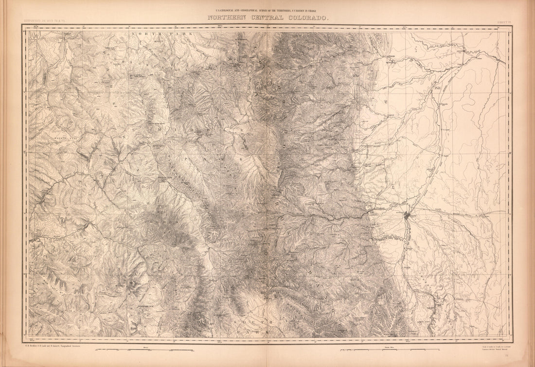 This old map of Colorado, was created by Geological and Geographical Survey of the Territories (U.S.)|Hayden, F. V. (Ferdinand Vandeveer) in 1877