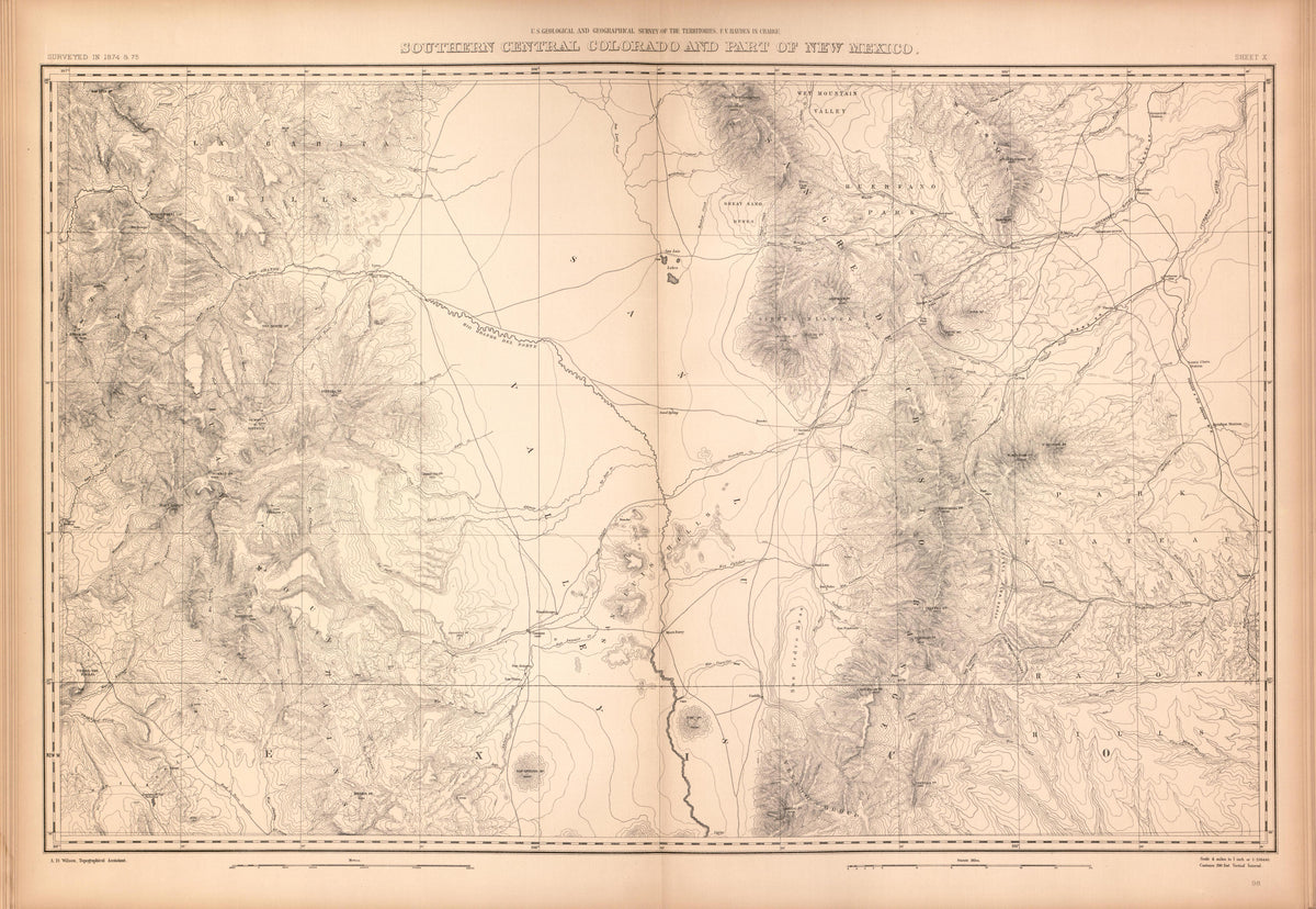 Sheet X: Southern Central Colorado and Part of New Mexico from Geological and Geographical Atlas of Colorado and Portions of Adjacent Territory 1877 by Relic Map Company