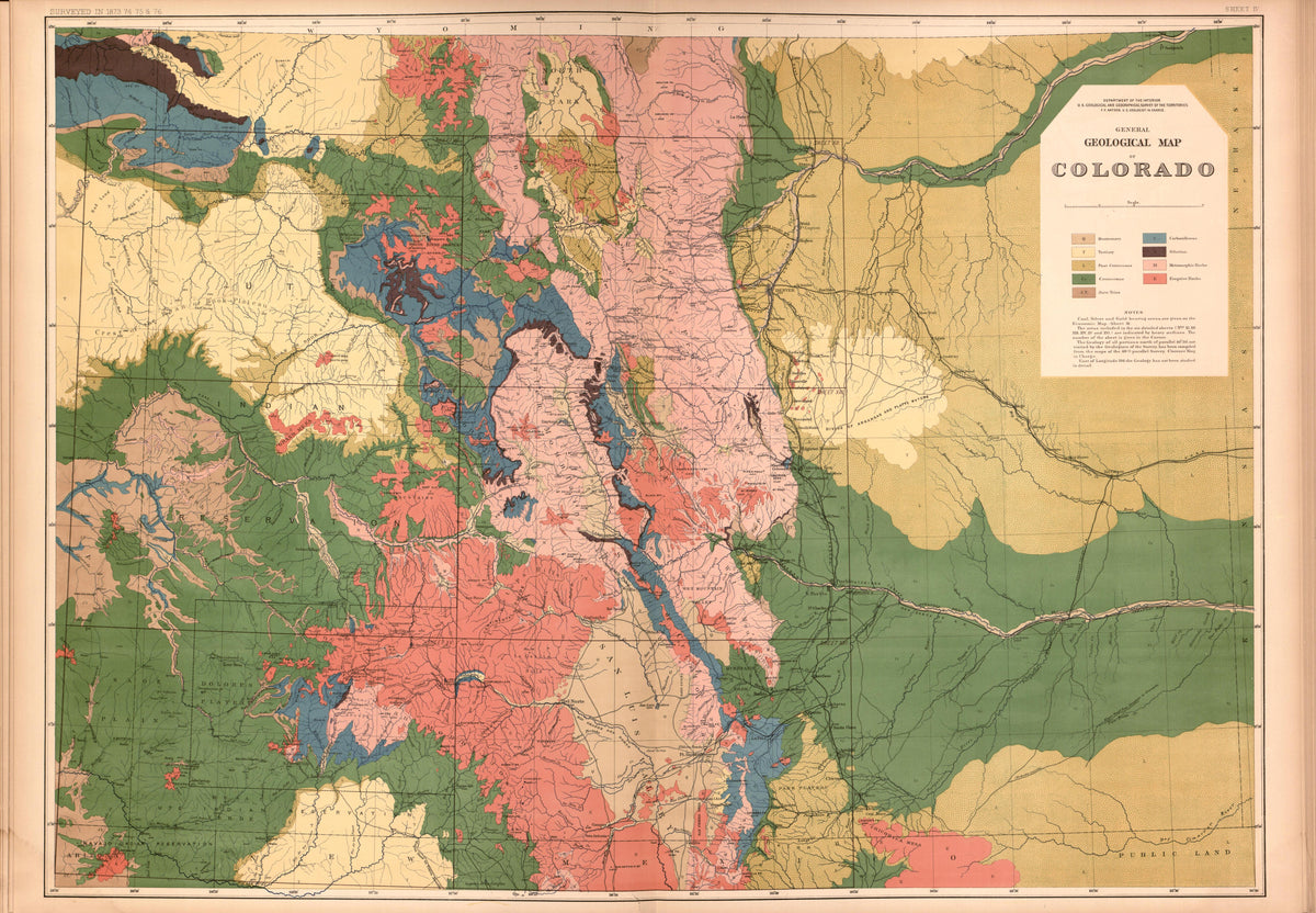 Sheet IV: Geological Map of Colorado from Geological and Geographical Atlas of Colorado and Portions of Adjacent Territory 1877 by Relic Map Company