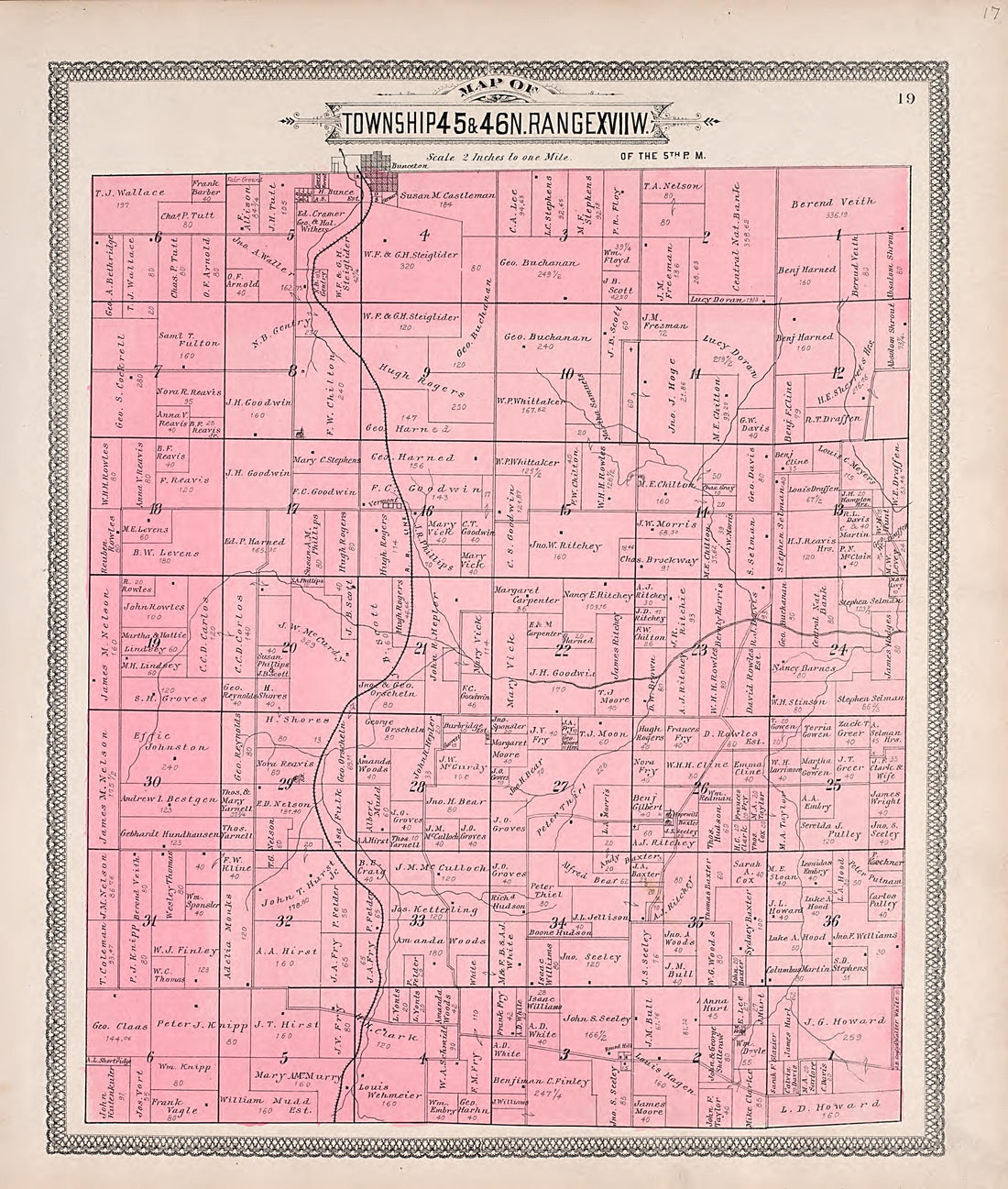 Township 45 & 46N. Range XVIIW. from Illustrated Historical Atlas of Cooper County, Missouri : Compiled and Published from Official Records and Personal Examination 1897 by Relic Map Company