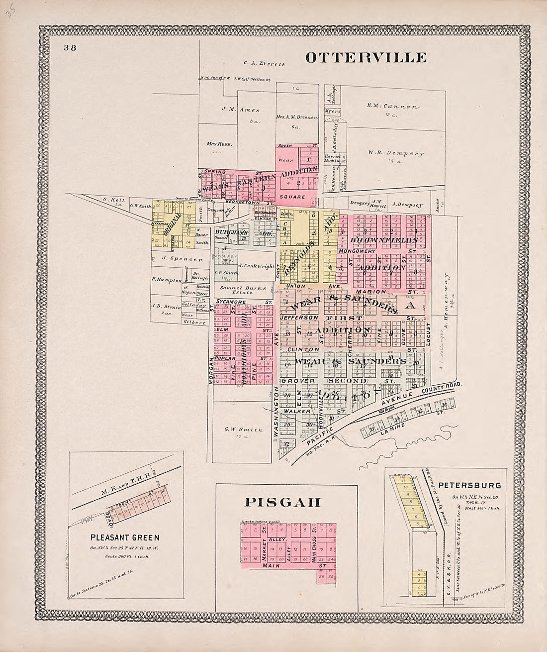 Otterville; Pleasant Green; Pisgah; Petersburg from Illustrated Historical Atlas of Cooper County, Missouri : Compiled and Published from Official Records and Personal Examination 1897 by Relic Map Company