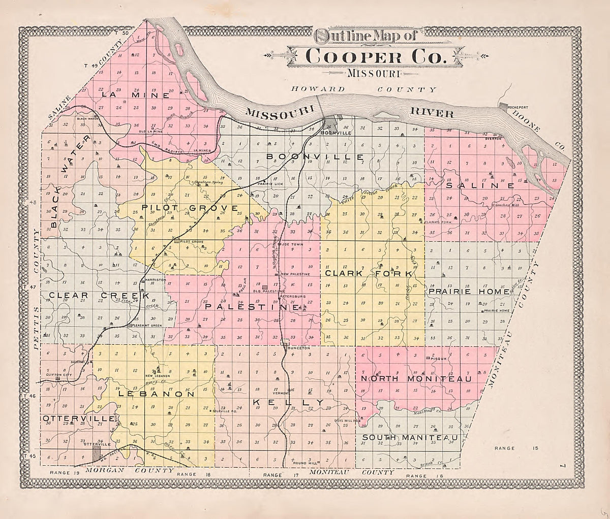 Outline Map of Cooper County, Missouri from Illustrated Historical Atlas of Cooper County, Missouri : Compiled and Published from Official Records and Personal Examination 1897 by Relic Map Company