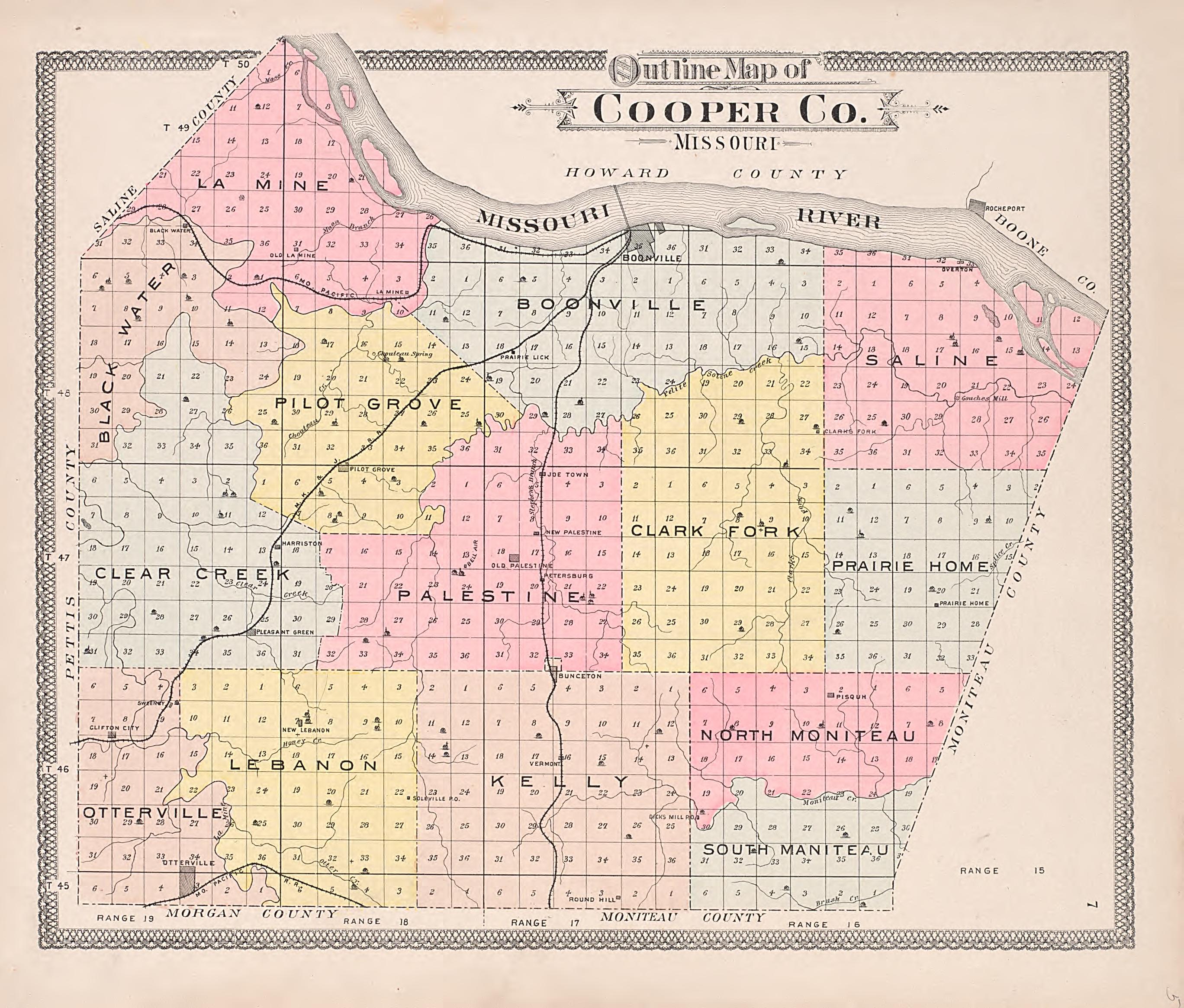 Outline Map of Cooper County, Missouri from Illustrated Historical Atlas of Cooper County, Missouri : Compiled and Published from Official Records and Personal Examination 1897 by Relic Map Company