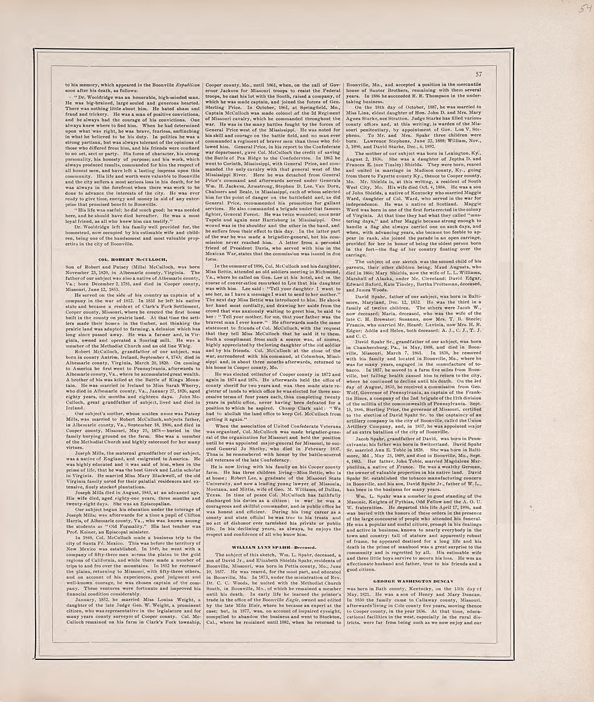 Biographies, Cont. from Illustrated Historical Atlas of Cooper County, Missouri : Compiled and Published from Official Records and Personal Examination 1897 by Relic Map Company