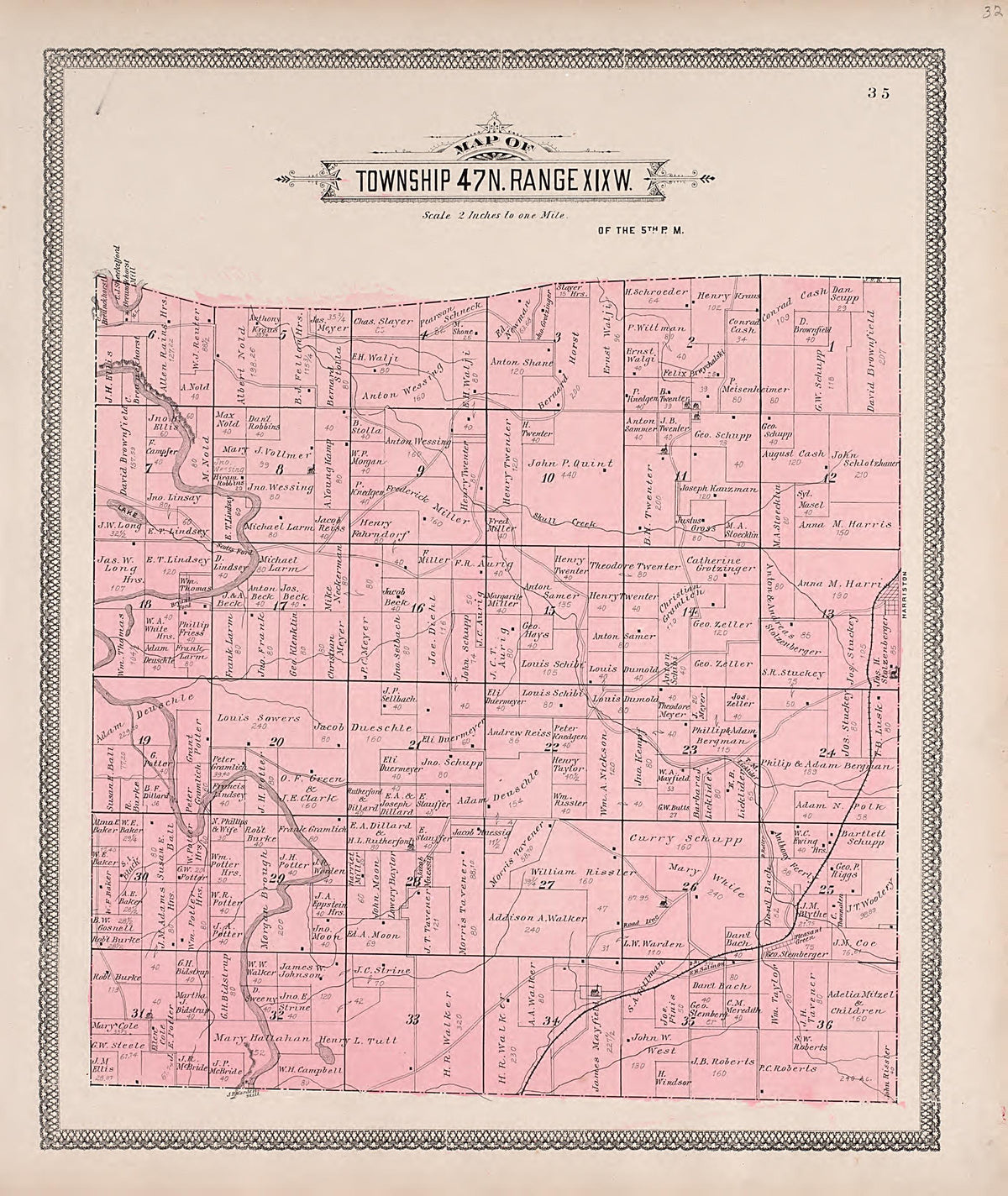 Township 47N. Range XIXW. from Illustrated Historical Atlas of Cooper County, Missouri : Compiled and Published from Official Records and Personal Examination 1897 by Relic Map Company