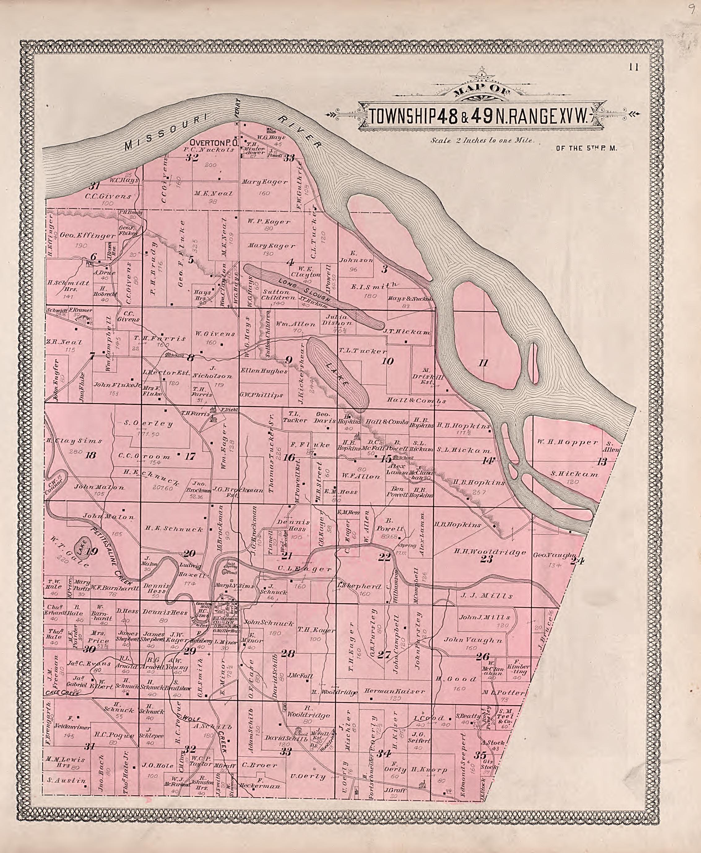 Township 48 & 49N. Range XVW. from Illustrated Historical Atlas of Cooper County, Missouri : Compiled and Published from Official Records and Personal Examination 1897 by Relic Map Company