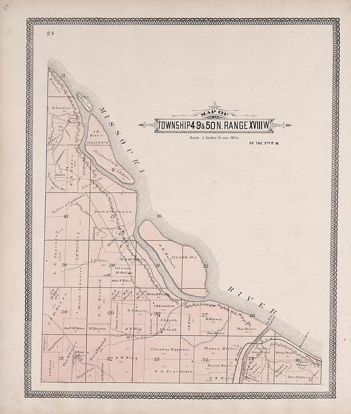 Township 49 & 50N. Range XVIIIW. from Illustrated Historical Atlas of Cooper County, Missouri : Compiled and Published from Official Records and Personal Examination 1897 by Relic Map Company