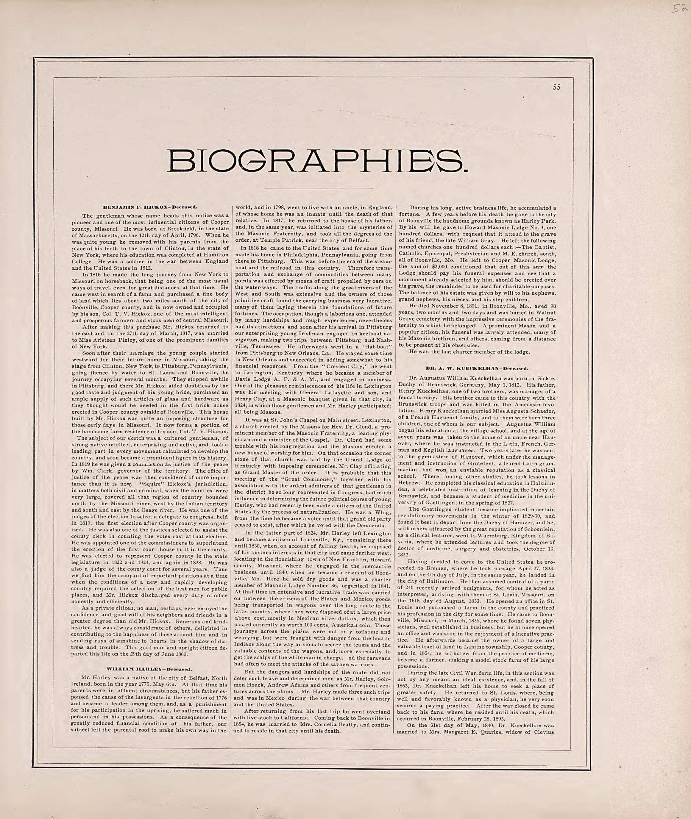 This old map of Cooper County, Missouri, was created by Central Map Co|Wangersheim, S. in 1897