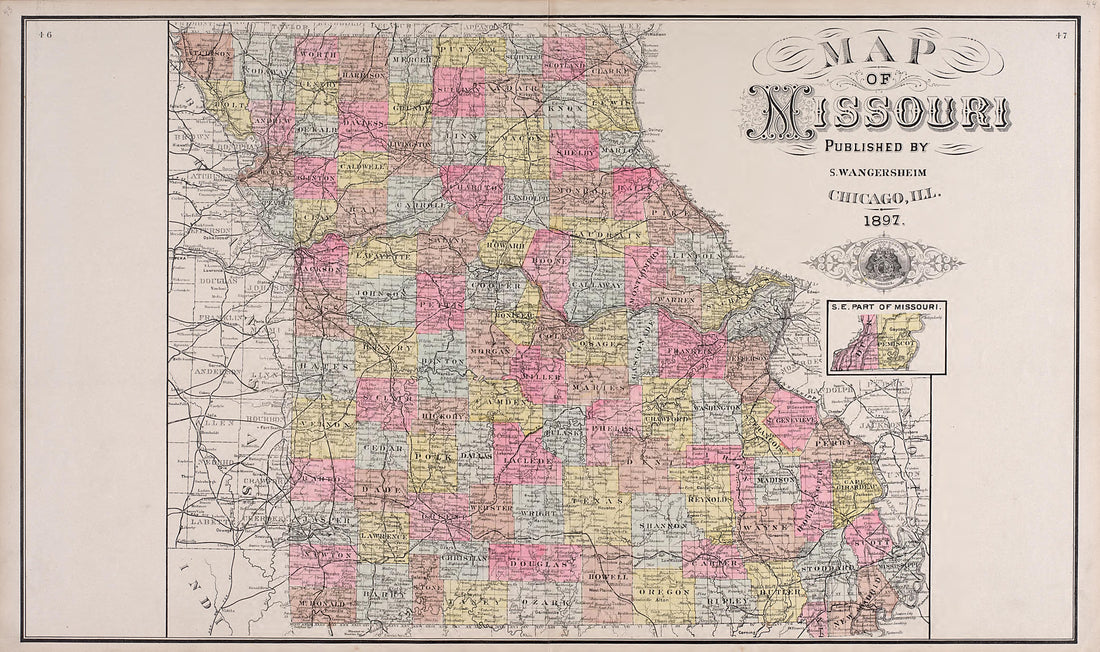 This old map of Cooper County, Missouri, was created by Central Map Co|Wangersheim, S. in 1897