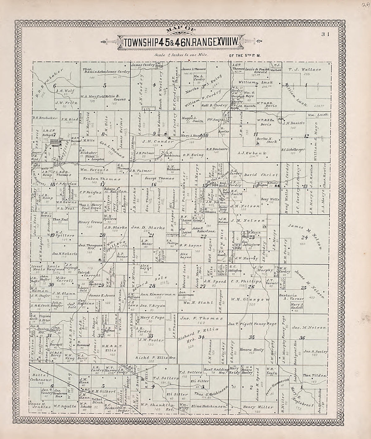 Township 45 & 46N. Range XVIIIW. from Illustrated Historical Atlas of Cooper County, Missouri : Compiled and Published from Official Records and Personal Examination 1897 by Relic Map Company