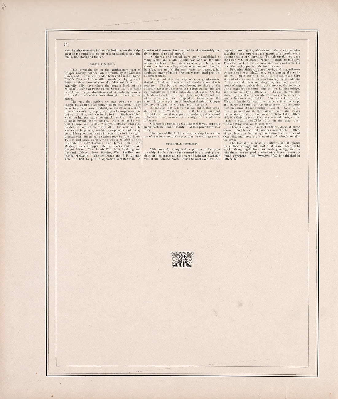 History of Cooper County, Cont. from Illustrated Historical Atlas of Cooper County, Missouri : Compiled and Published from Official Records and Personal Examination 1897 by Relic Map Company