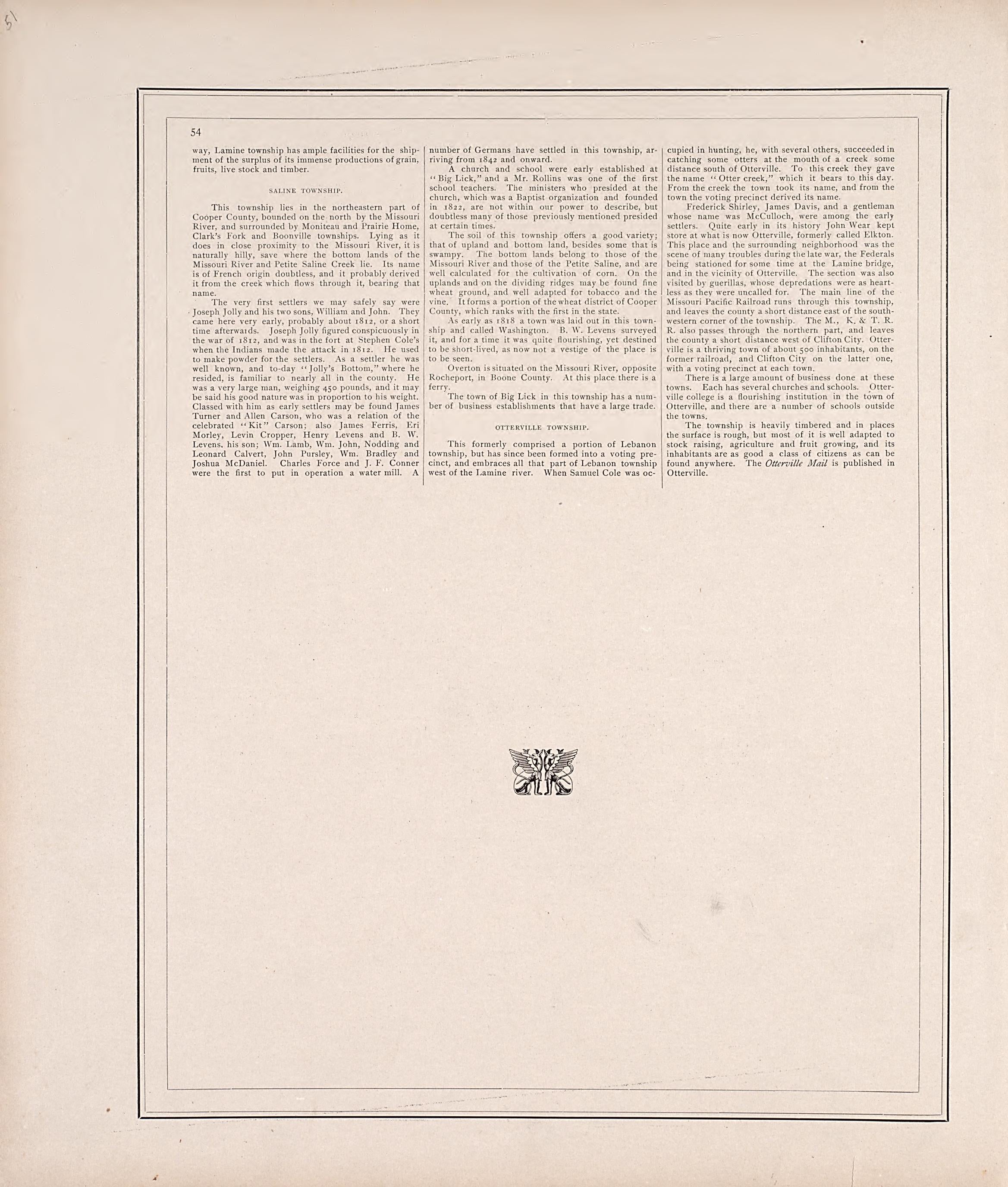 History of Cooper County, Cont. from Illustrated Historical Atlas of Cooper County, Missouri : Compiled and Published from Official Records and Personal Examination 1897 by Relic Map Company
