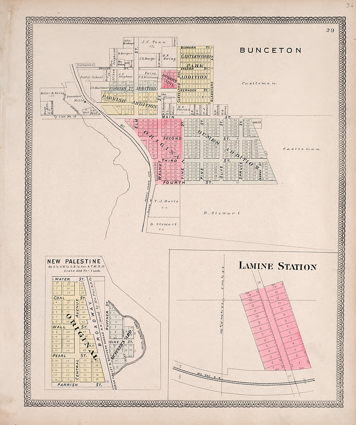 Bunceton; New Palestine; Lamine Station from Illustrated Historical Atlas of Cooper County, Missouri : Compiled and Published from Official Records and Personal Examination 1897 by Relic Map Company