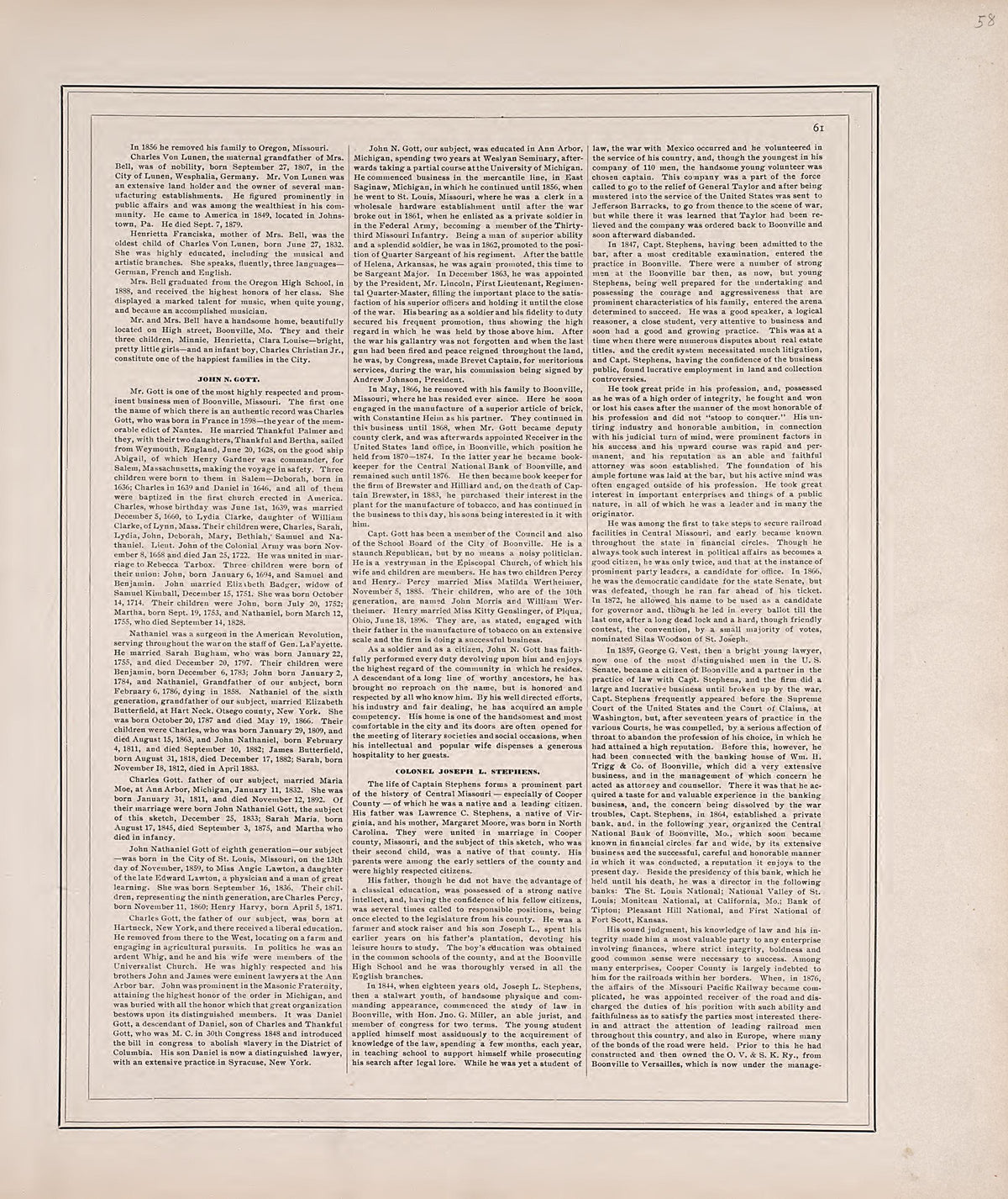 Biographies, Cont. from Illustrated Historical Atlas of Cooper County, Missouri : Compiled and Published from Official Records and Personal Examination 1897 by Relic Map Company