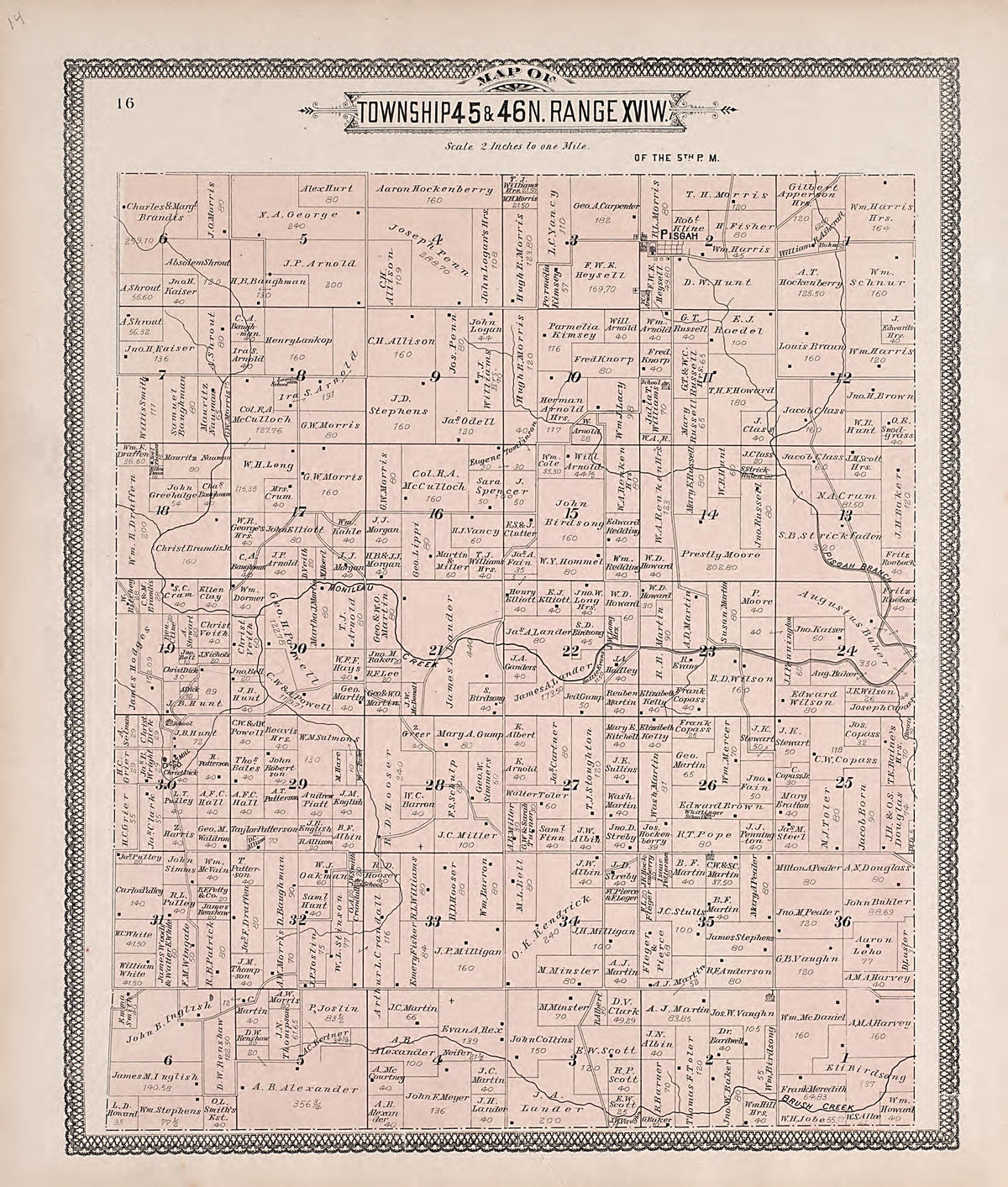 Township 45 & 46N. Range XVIW. from Illustrated Historical Atlas of Cooper County, Missouri : Compiled and Published from Official Records and Personal Examination 1897 by Relic Map Company