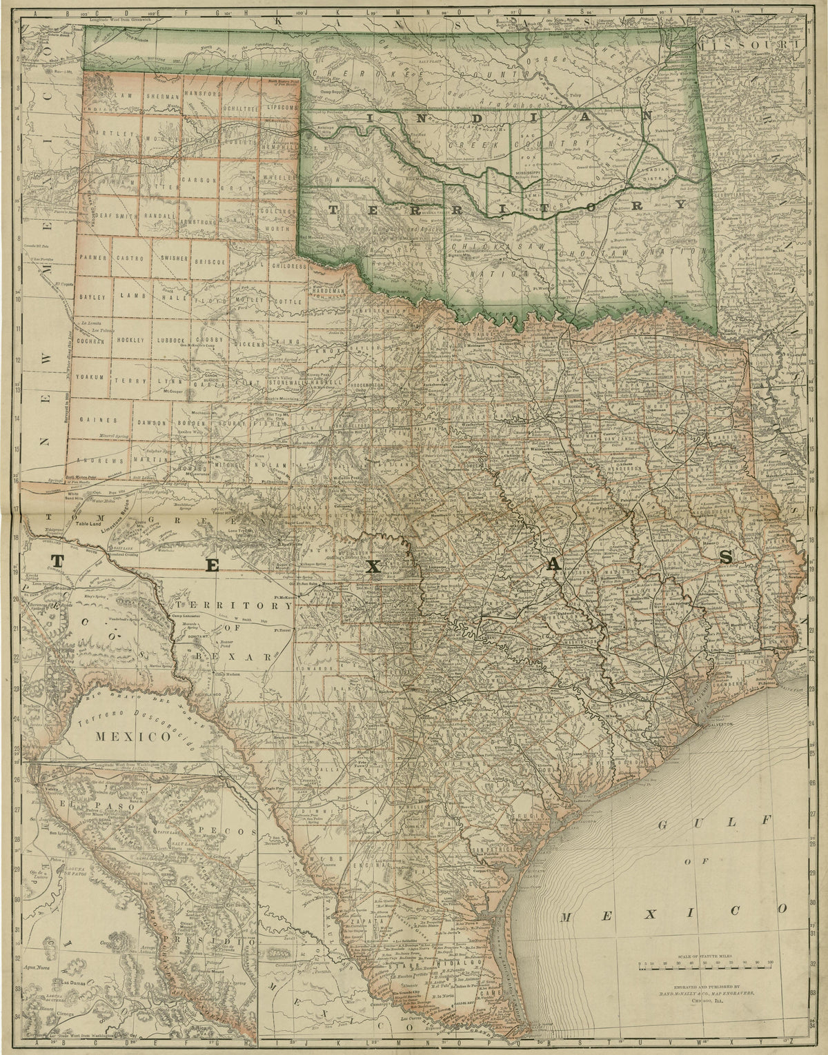 Map of Texas and Indian Territory from Rand McNally & Co&