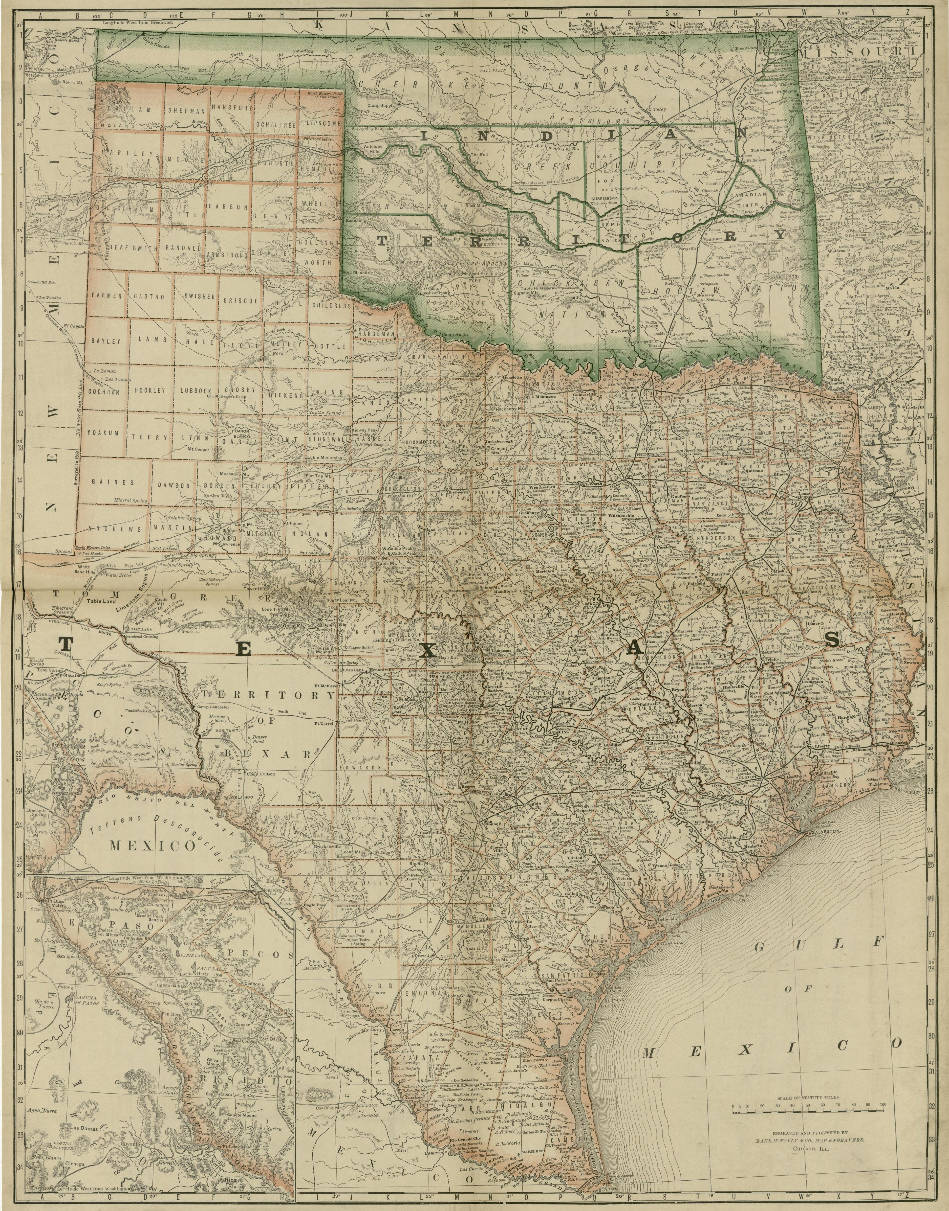 Map of Texas and Indian Territory from Rand McNally & Co&