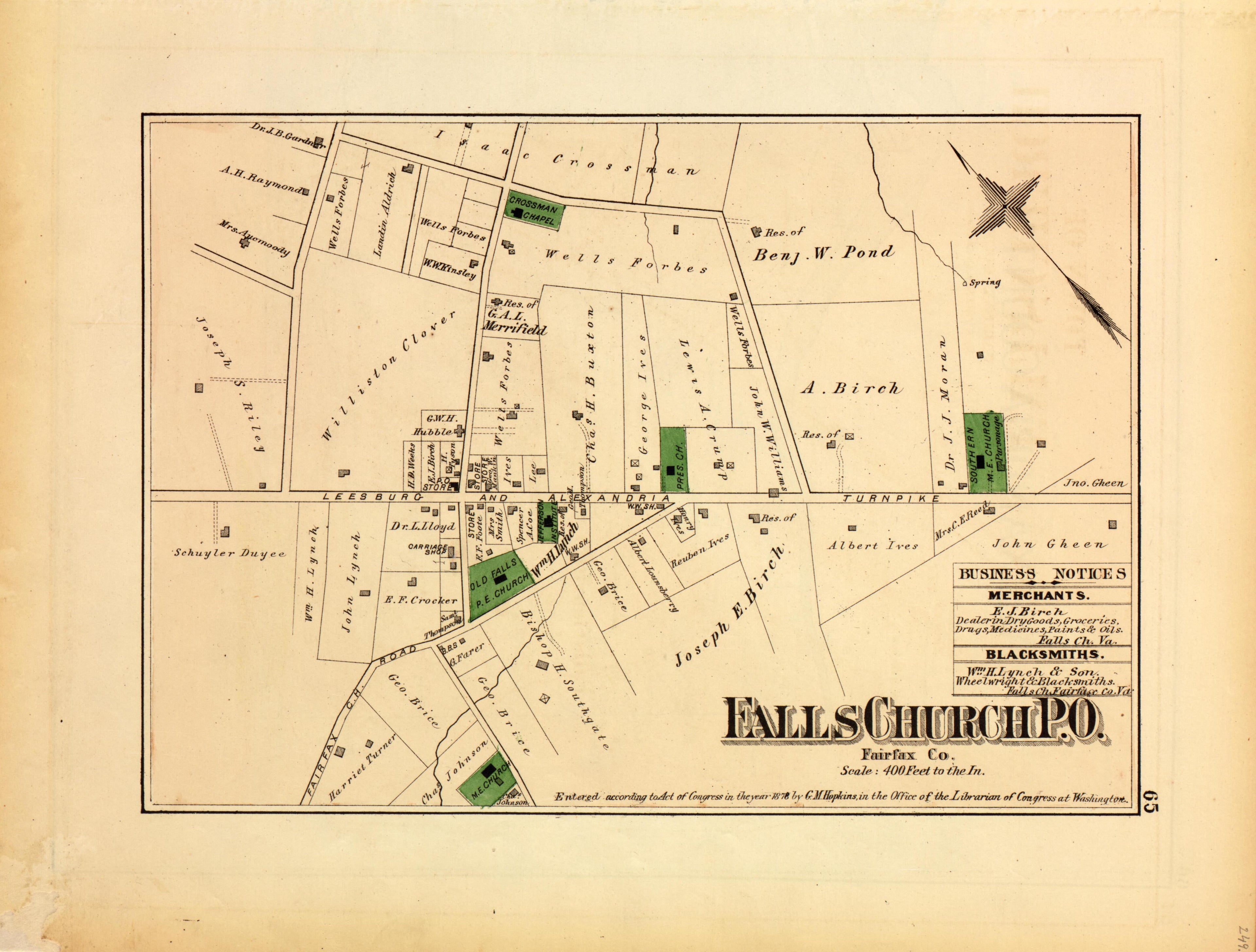 Falls Church P.O. from Atlas of Fifteen Miles Around Washington, Including the County of Montgomery, Maryland 1879 by Relic Map Company