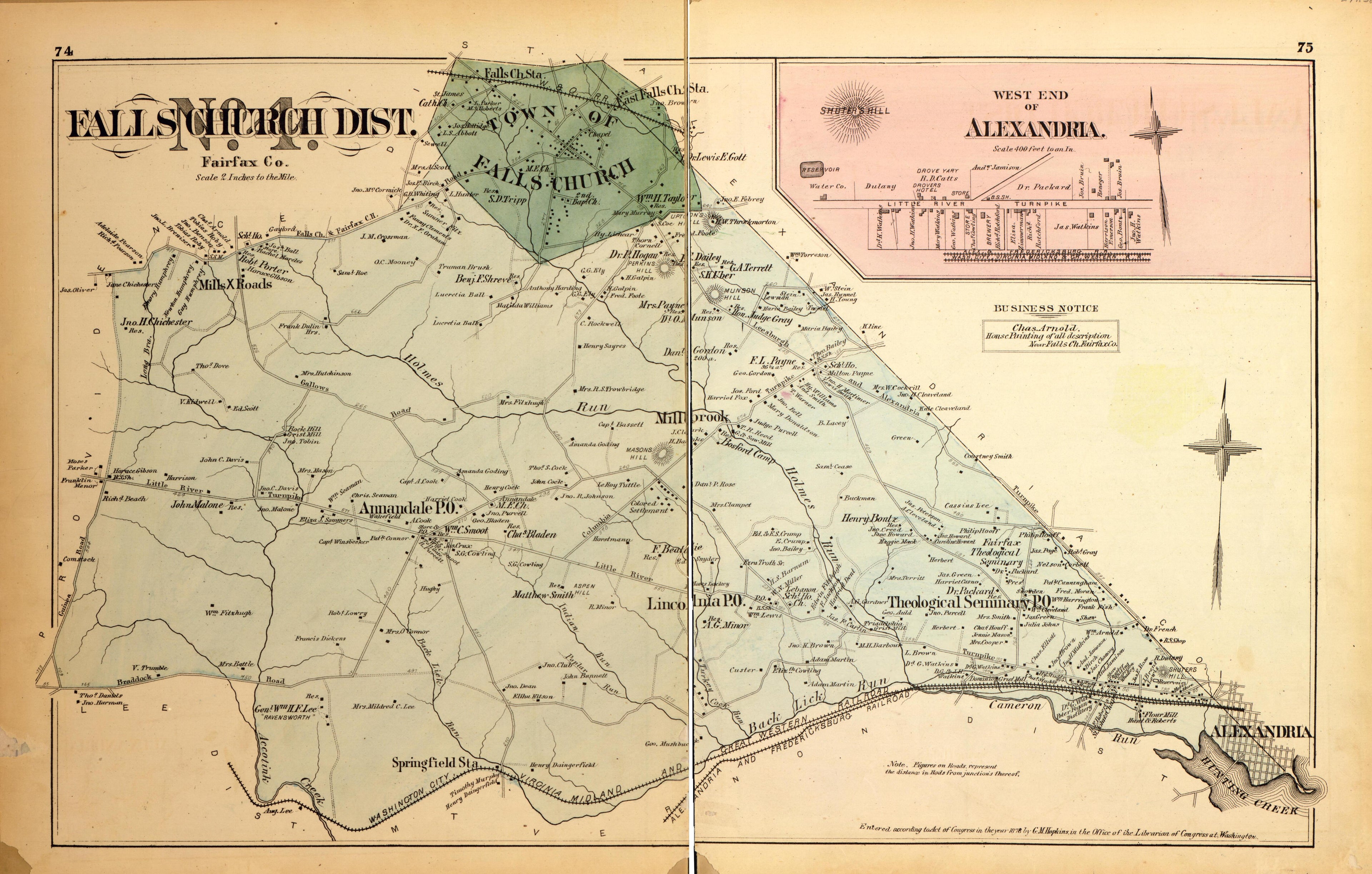 Falls Church Dist. No. 1 from Atlas of Fifteen Miles Around Washington, Including the County of Montgomery, Maryland 1879 by Relic Map Company