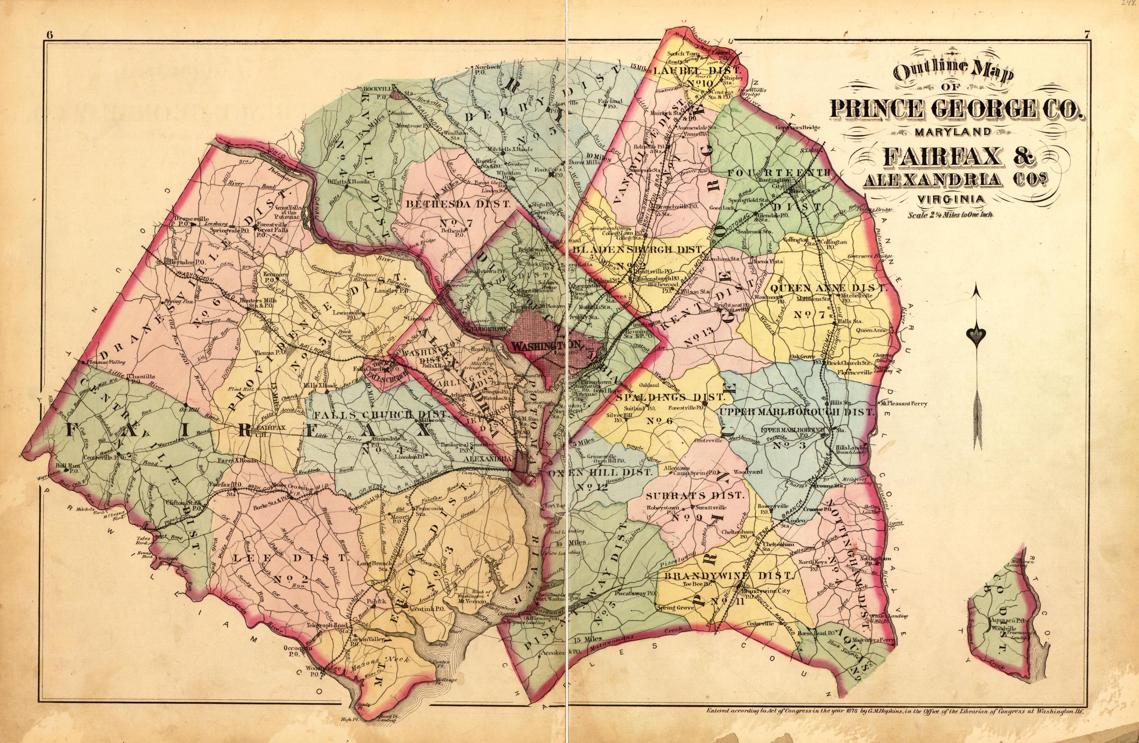 Prince George County, Fairfax and Alexandria Cos. from Atlas of Fifteen Miles Around Washington, Including the County of Montgomery, Maryland 1879 by Relic Map Company