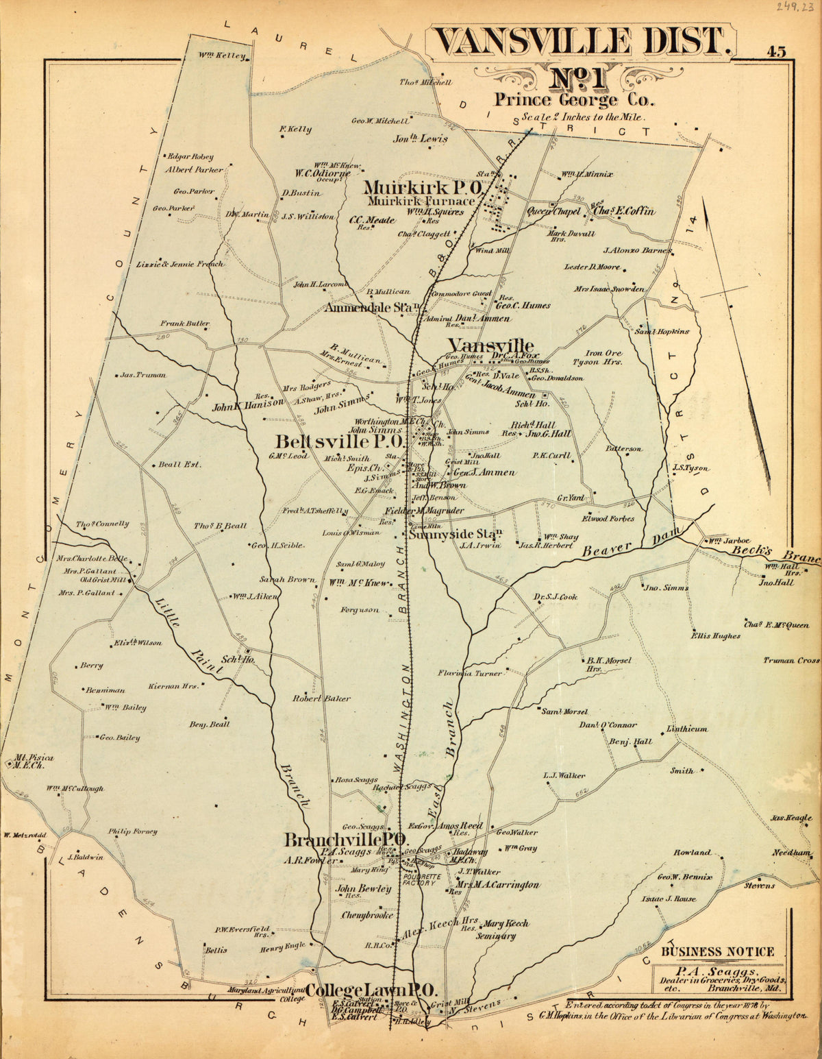 Vansville Dist. No. 1 from Atlas of Fifteen Miles Around Washington, Including the County of Montgomery, Maryland 1879 by Relic Map Company