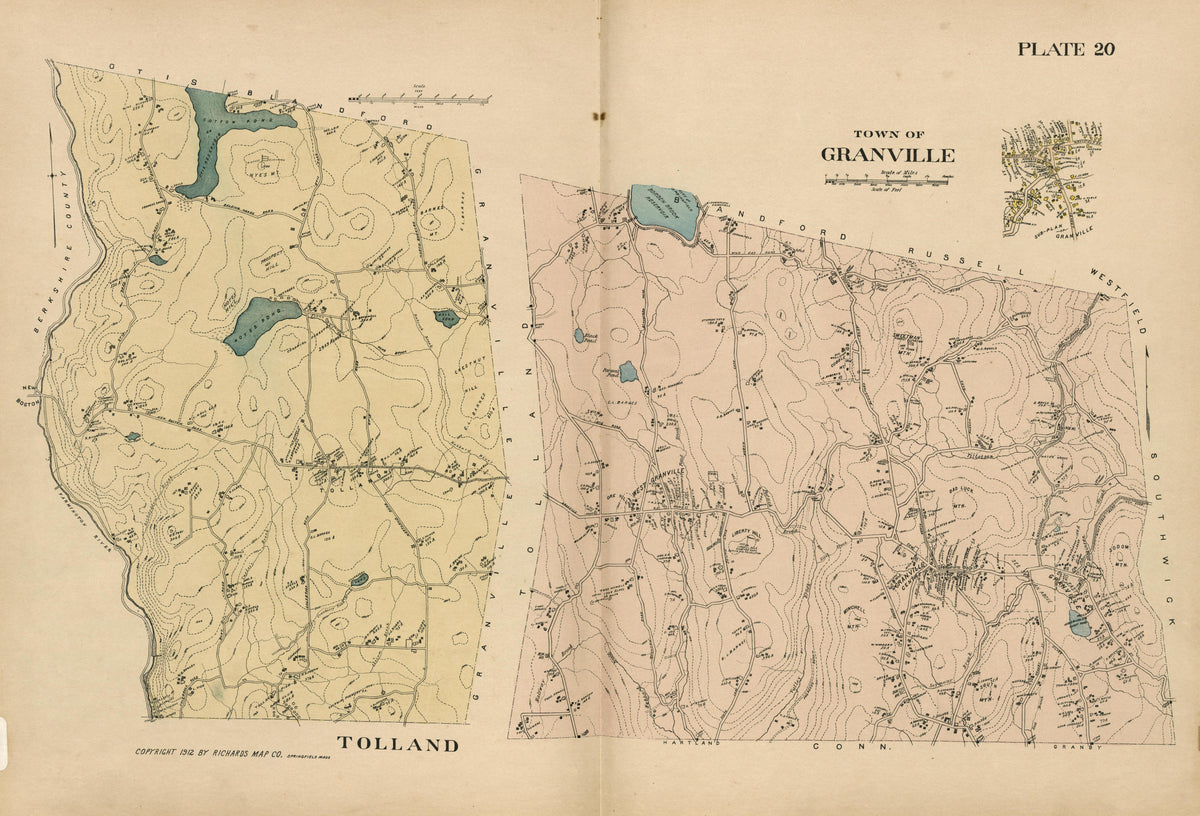 Plate 20: Tolland; Town of Granville from Richards Standard Atlas of Hampden County, Massachusetts : Based Upon, and Carefully Compiled From, the Official Plans, Surveys and Records of the City Engineers, Assessors and Other Municipal Departments, Tog... by Relic Map Company