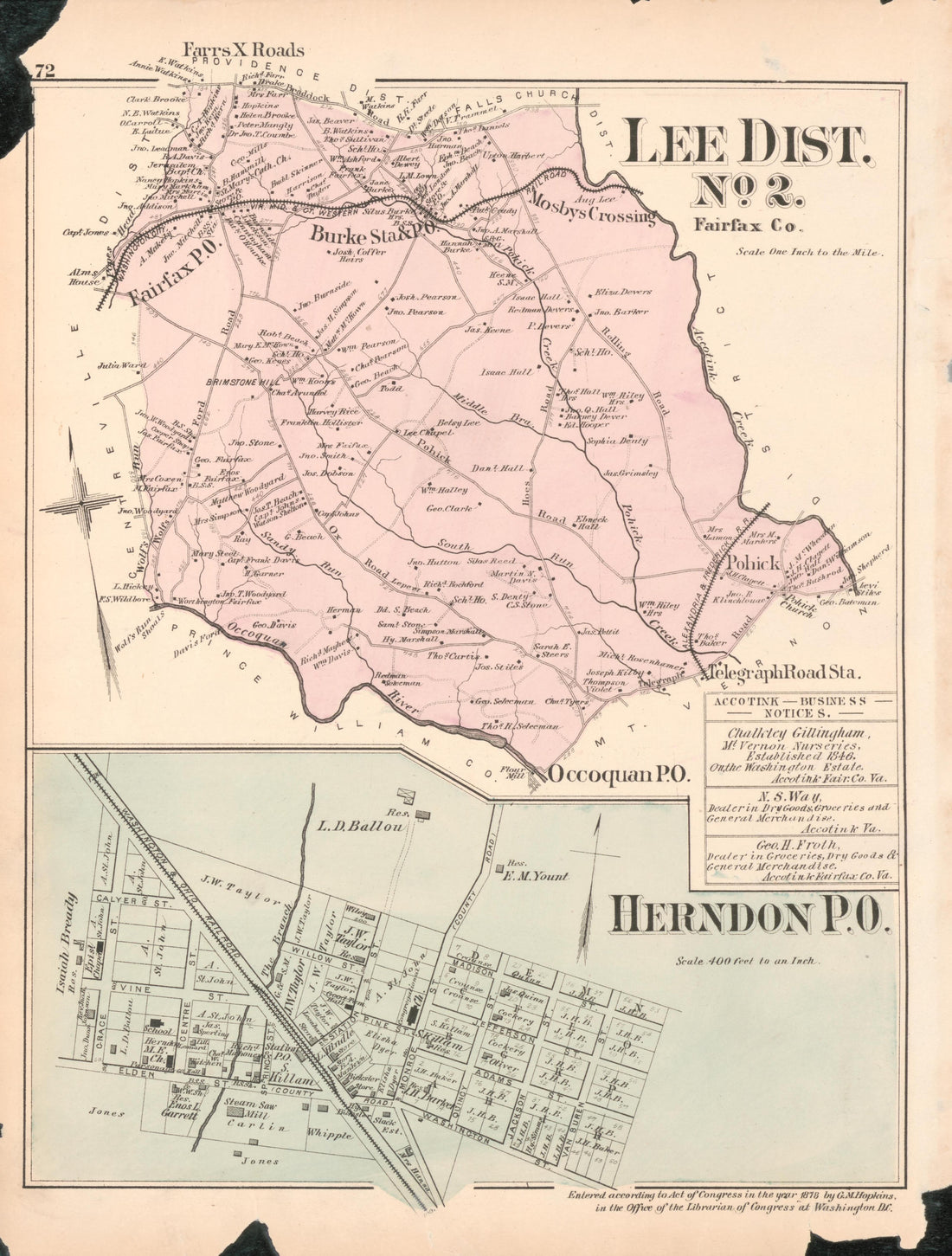 This old map of District of Columbia, Fairfax County, Maryland, Prince Georges County, , Virginia, Washington, Washington Metropolitan Area was created by Hopkins, Griffith Morgan in 1878